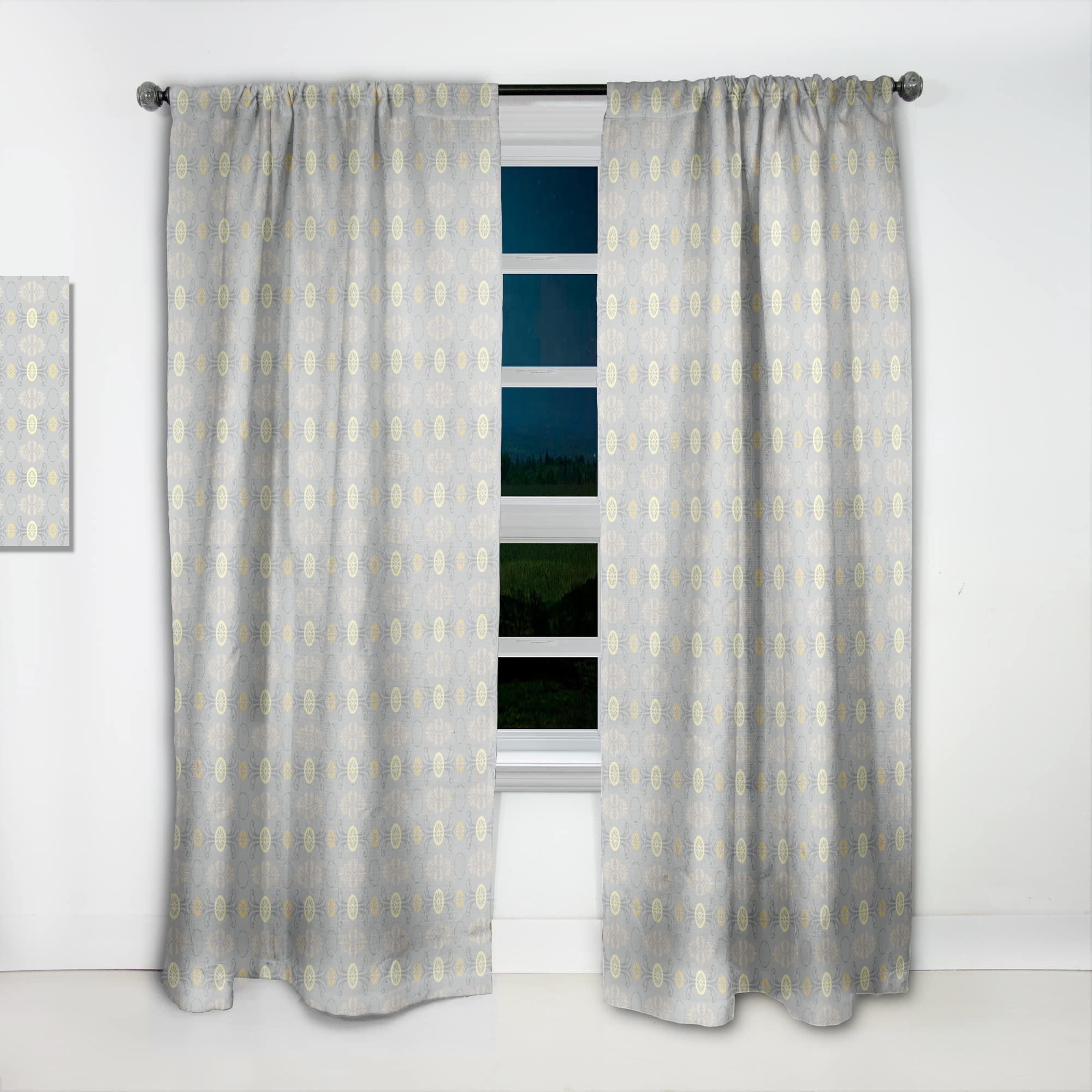 DesignQ Golden Cornflower Pattern Thermal Insulated Curtains - Single Panel 52x108 Inches - Elegant Bedroom & Living Room Window Drapes for Home Decor & Energy Efficiency