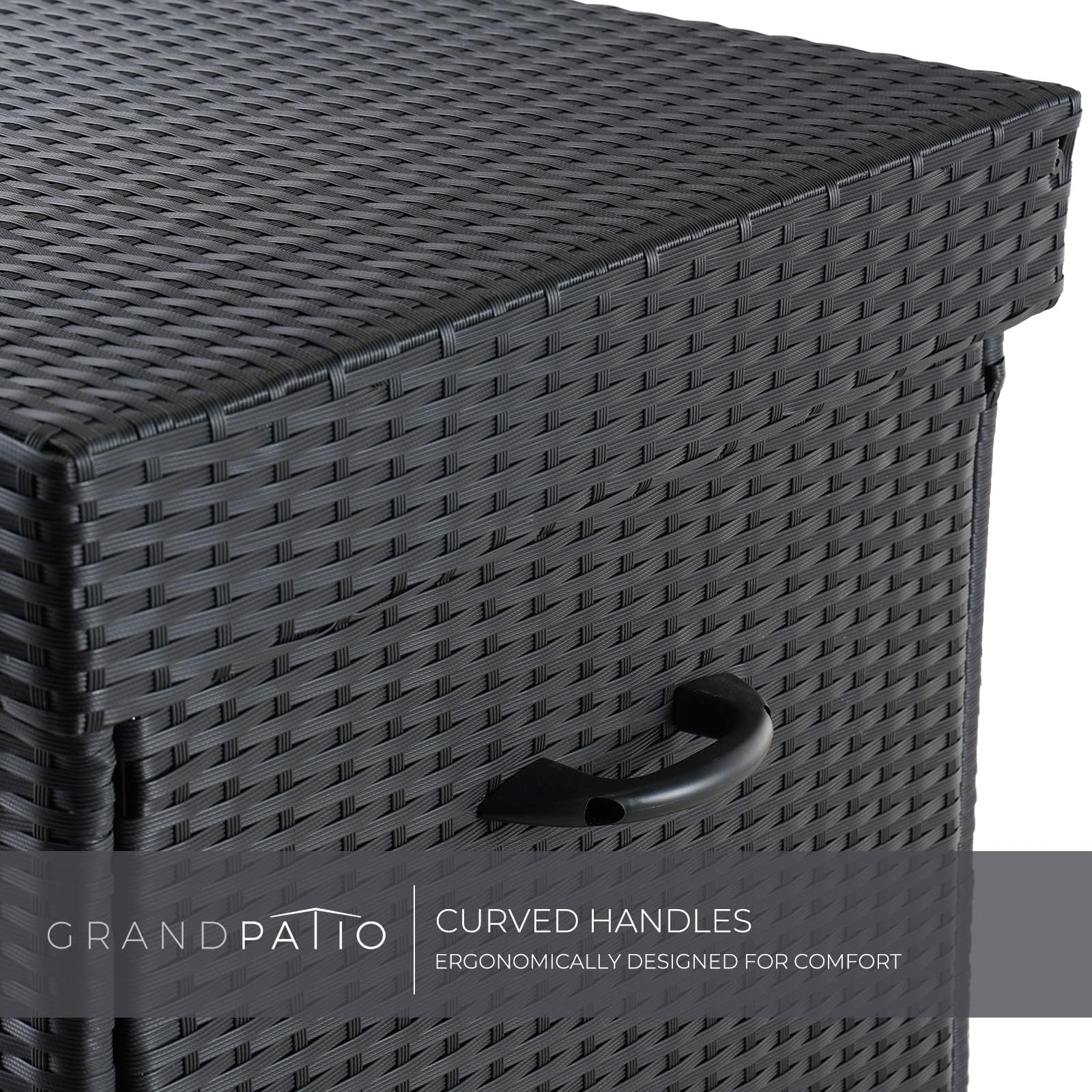 170 Gallon Wicker Deck Storage Box - Outdoor & Indoor Patio Furniture Organizer for Cushions, Garden Tools, Pool Accessories - Weatherproof Black Storage Bin for Backyard, Garden & Poolside Use