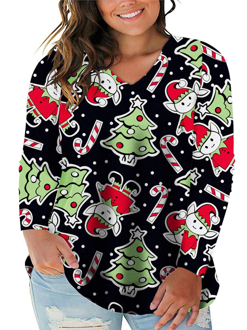 VISLILY Plus Size Christmas T-Shirts for Women - Holiday Graphic Tees, Casual Tunics with Funny Saying - Perfect for Xmas Parties, Family Gatherings & Festive Outfits