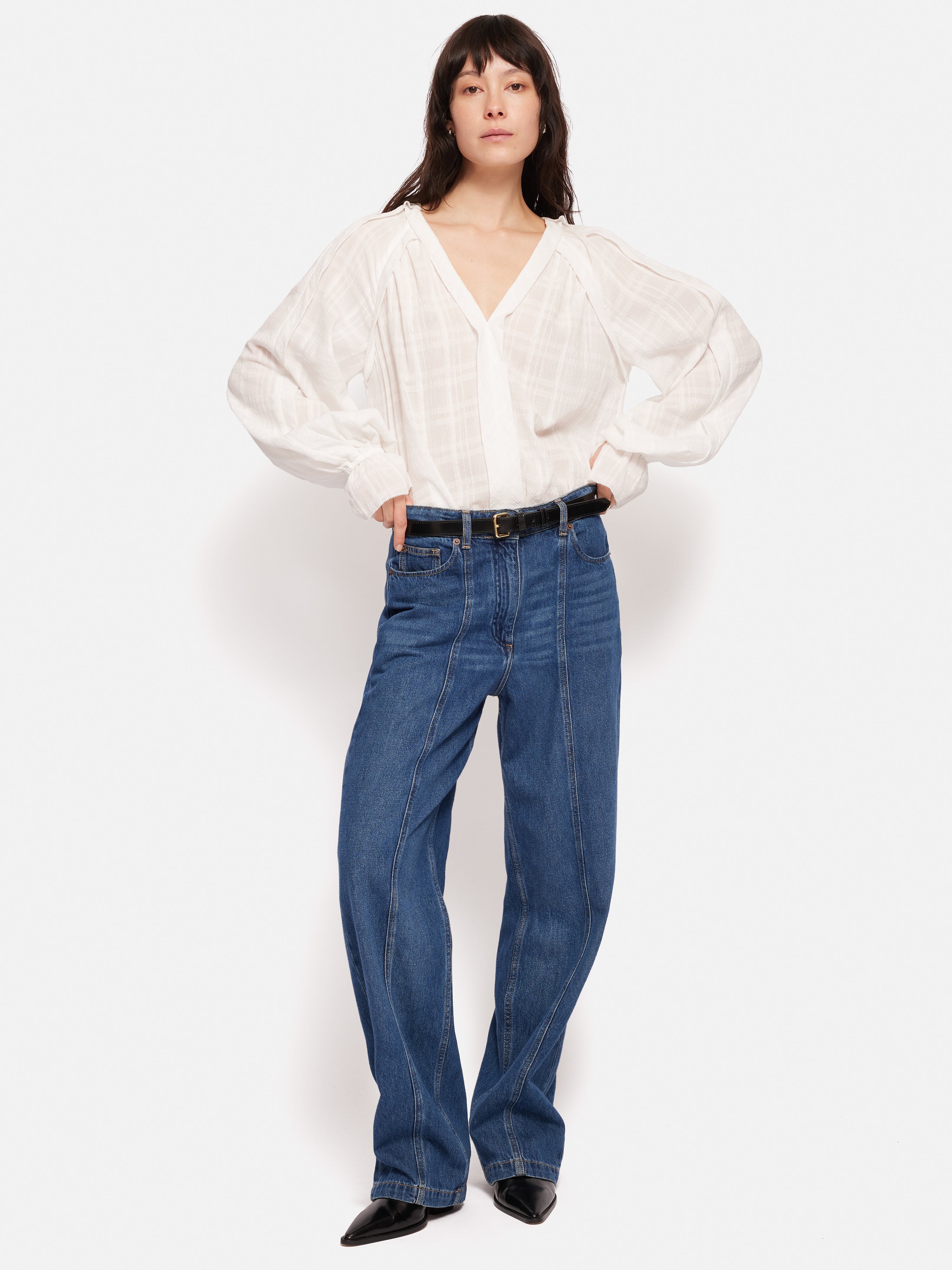 Textured Cotton V-Neck T-Shirt for Women - Soft & Comfortable White Top for Casual Wear & Everyday Outfits