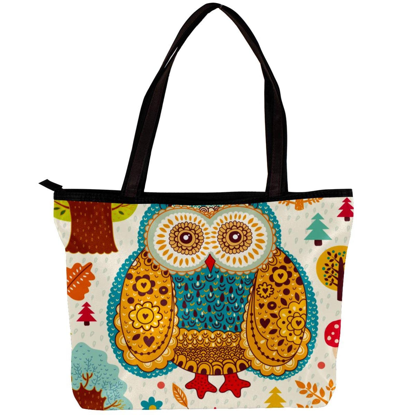 Stylish Owl Print Tote Bag for Women - Lightweight Shoulder Bag with Inner Pouch | Perfect for Work, Travel & Shopping