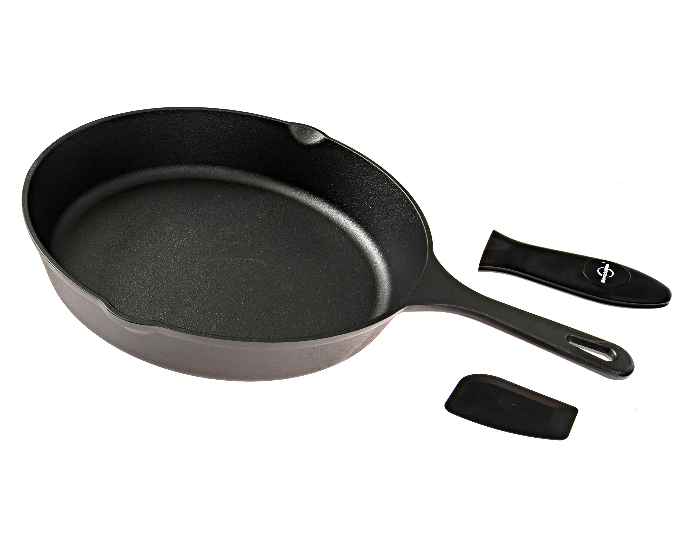 8 Inch Preseasoned Cast Iron Skillet with Removable Silicone Handle & Pan Scraper - Oven Safe, Induction Compatible Fry Pan for Stovetop, Grill & Camping - Perfect for Searing, Baking & Outdoor Cooking