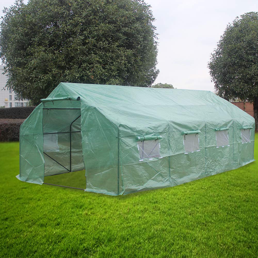 20'x10'x7' Heavy Duty Portable Walk-in Greenhouse - Large Gardening Tent with Zippered Door & 8 Ventilation Windows | Outdoor Plant Protection for Vegetables, Flowers & Seedlings | Perfect for Backyards, Patios & Urban Farming (Green)