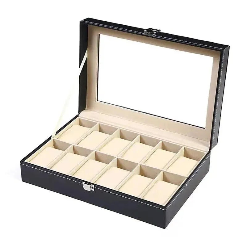 2/3/4/5/6/10/12/18/20 Grids PU Leather Watch Box Display Case - Black Watch Storage Organizer for Men & Women - Perfect Gift Box for Jewelry, Watches & Accessories Collection