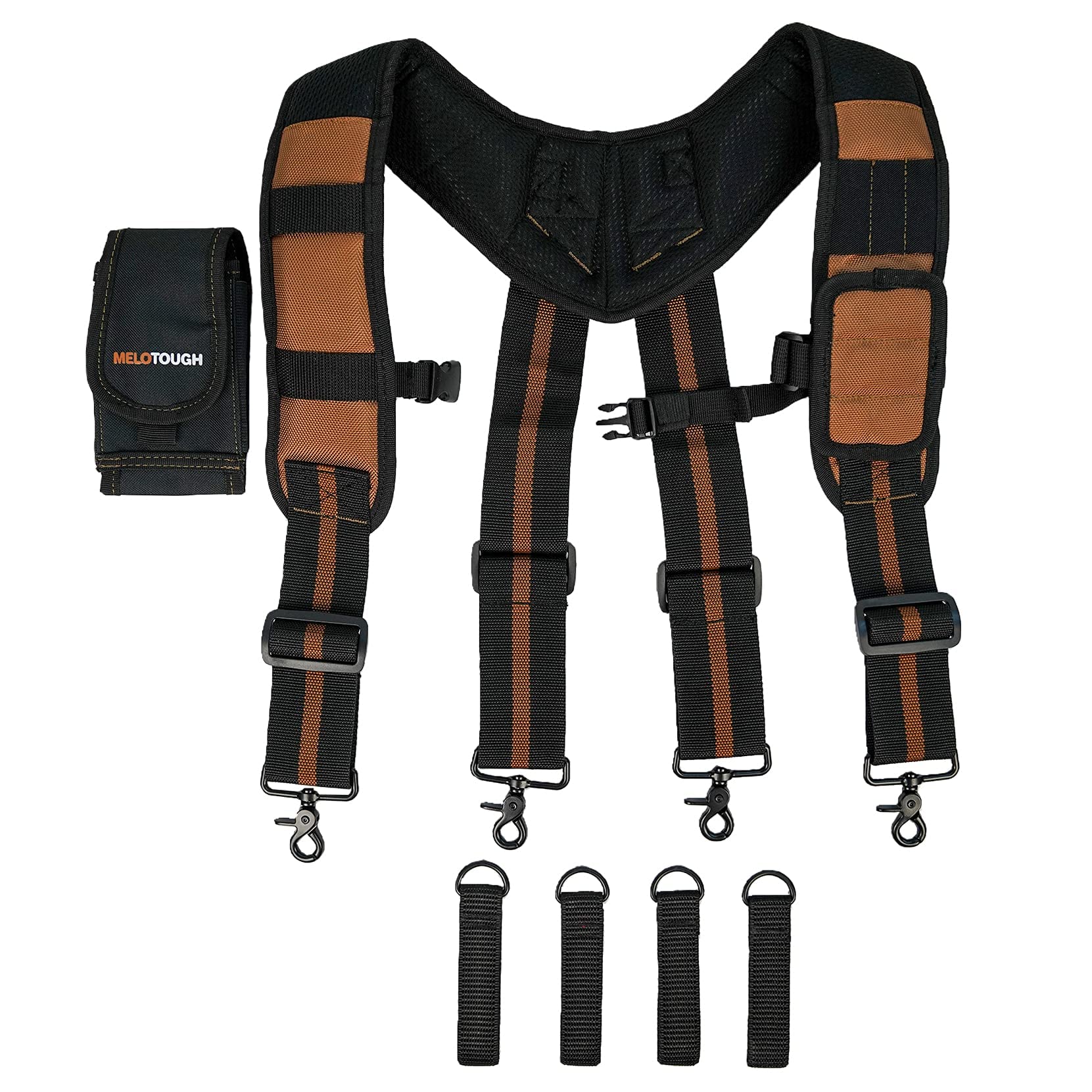 MELOTOUGH Magnetic Suspenders Tool Belt - Heavy Duty Construction Work Belt with Padded Shoulder Straps & D-Ring Hook | Adjustable Handle Strap for Tools | Ideal for Carpenters, Electricians & DIY Projects