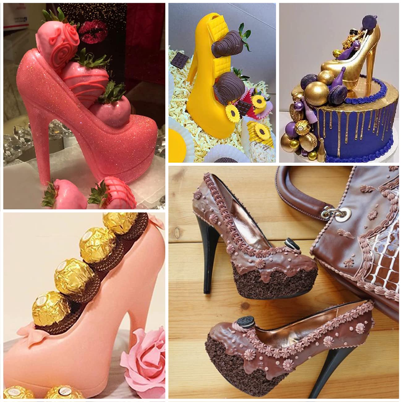 Sakolla 3D High Heel Shoe Chocolate Molds - Large Thick-Soled Stiletto Candy Molds with 4 Clips for Cake Decorating | Perfect for Wedding, Birthday Party Baking & Pastry Making | DIY Dessert Tools for Special Occasions