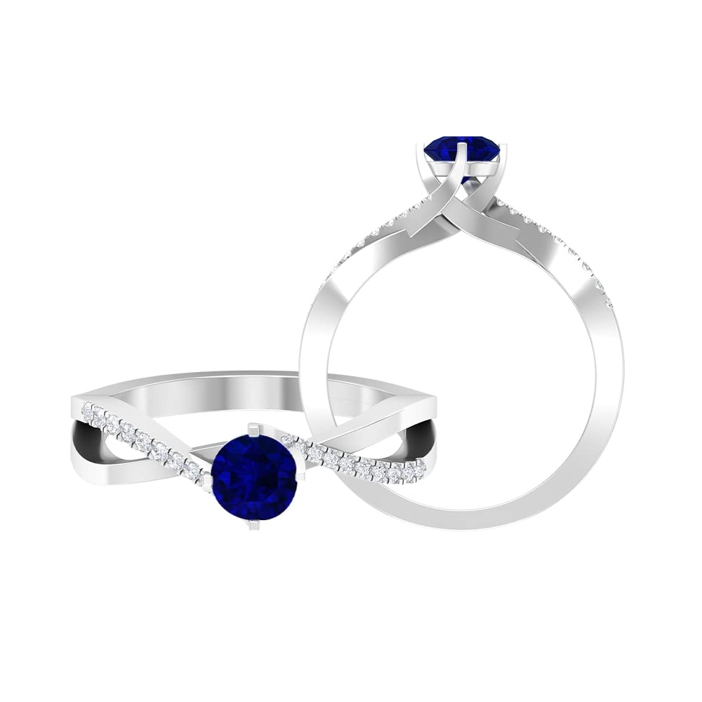 3/4 CT Blue Sapphire and Diamond Ring - 14K Solid Gold Engagement Ring with Diamond Accents, Infinity Band for Women | Perfect for Proposals, Anniversaries & Special Occasions