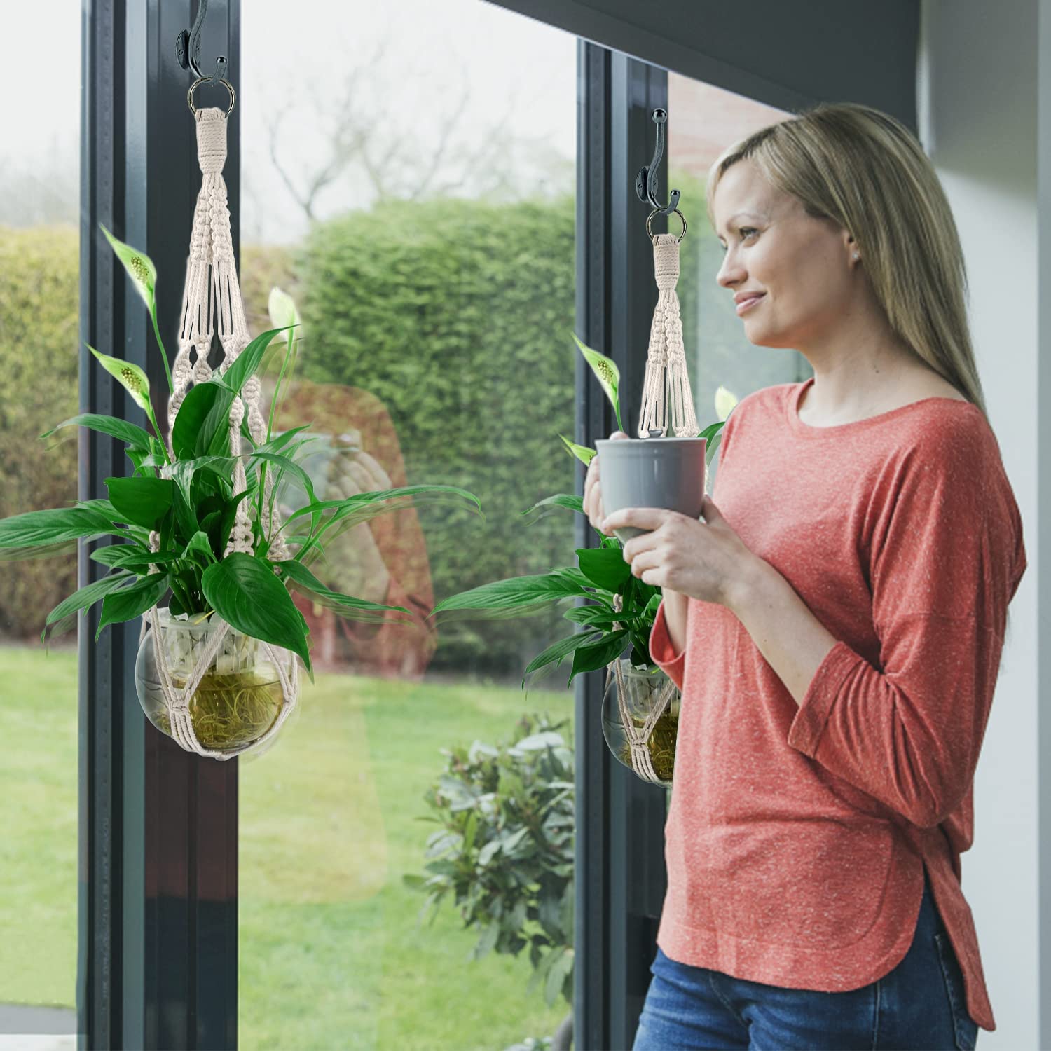 2 Pack Macrame Plant Hangers for Indoor & Outdoor - 20 Inch Handmade Cotton Hanging Planters with Rings for Wall & Ceiling Decor | Perfect for Boho Home, Garden, Patio, and Balcony Plant Display