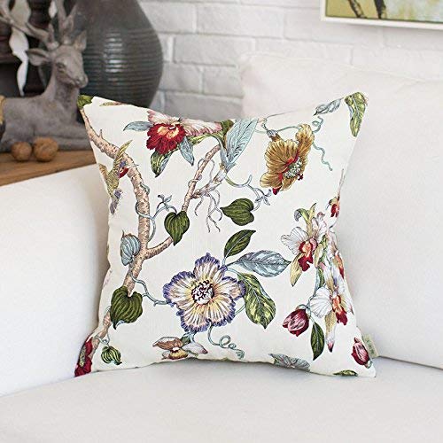 TAOSON Spring Beige Floral Bird Tree Design Soft Cotton Decorative Throw Pillow Cover 18x18 Inch (45x45cm) with Hidden Zipper - Home Decor for Living Room, Bedroom, Sofa