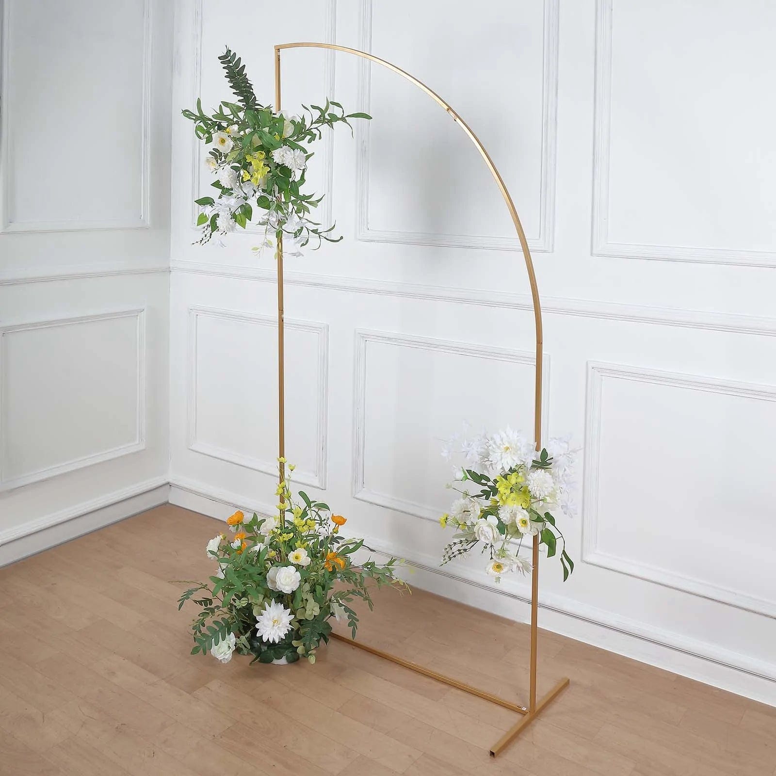 Half Moon Metal Floral Display Frame - Gold Wedding Arch Backdrop Stand for Outdoor Ceremonies, Photo Shoots & Garden Decor