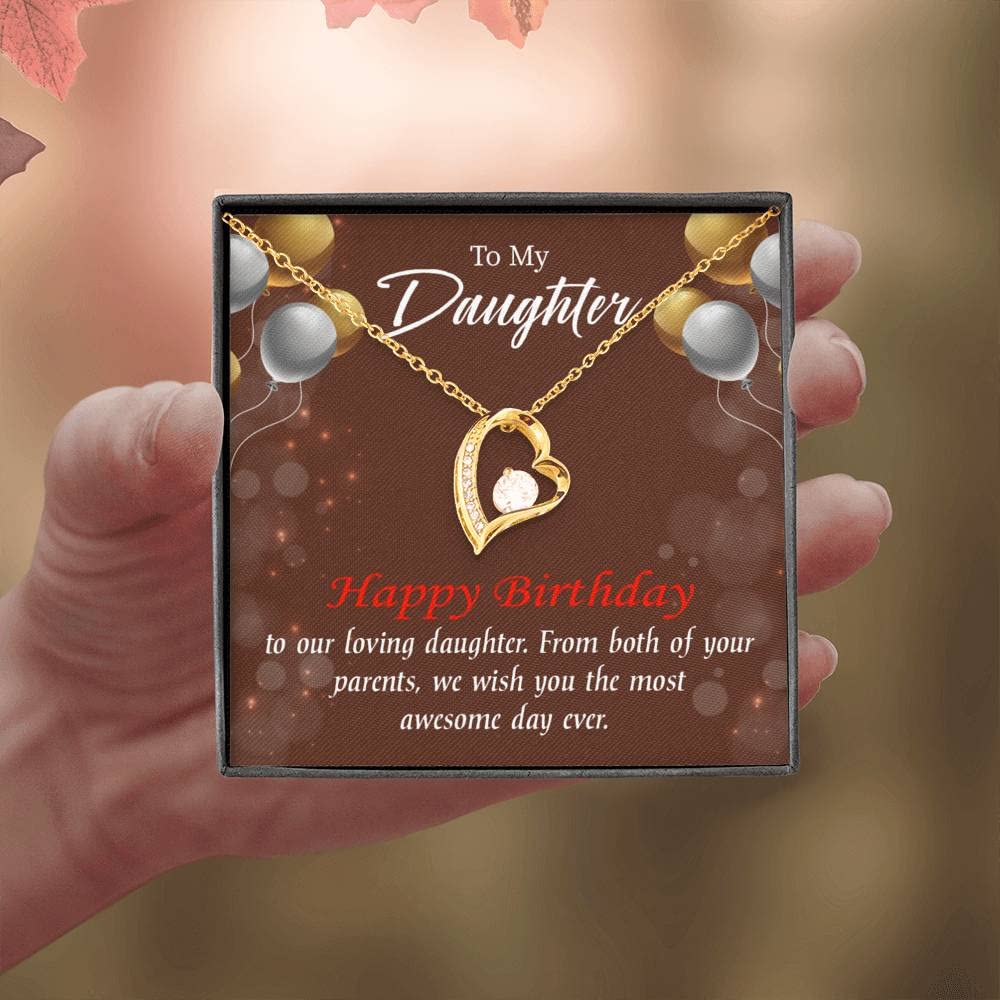 Personalized Daughter Birthday Necklace - Forever Love Heart Pendant with CZ Stones & Gift Card - Perfect for Birthdays, Graduation, Mother's Day & Special Occasions