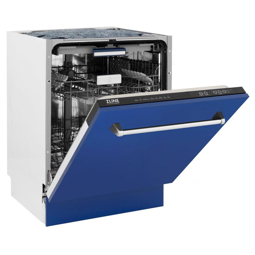ZLINE 24 Inch Tallac Series 3rd Rack Dishwasher with Blue Matte Panel & Traditional Handle - 51dBa Ultra Quiet (DWV BM 24) | Perfect for Modern Kitchens, Small Spaces & Energy-Efficient Homes
