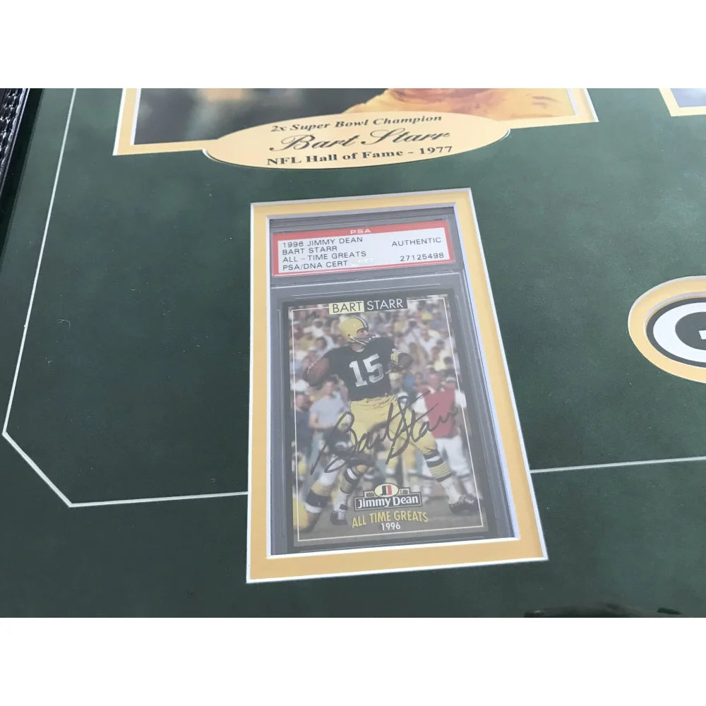 Favre Starr Rodgers Signed Packers 8x10 Photo Card Collage - JSA BGS PSA Certified Rookie Memorabilia - Perfect for NFL Collectors, Man Cave Decor, and Sports Fan Gifts