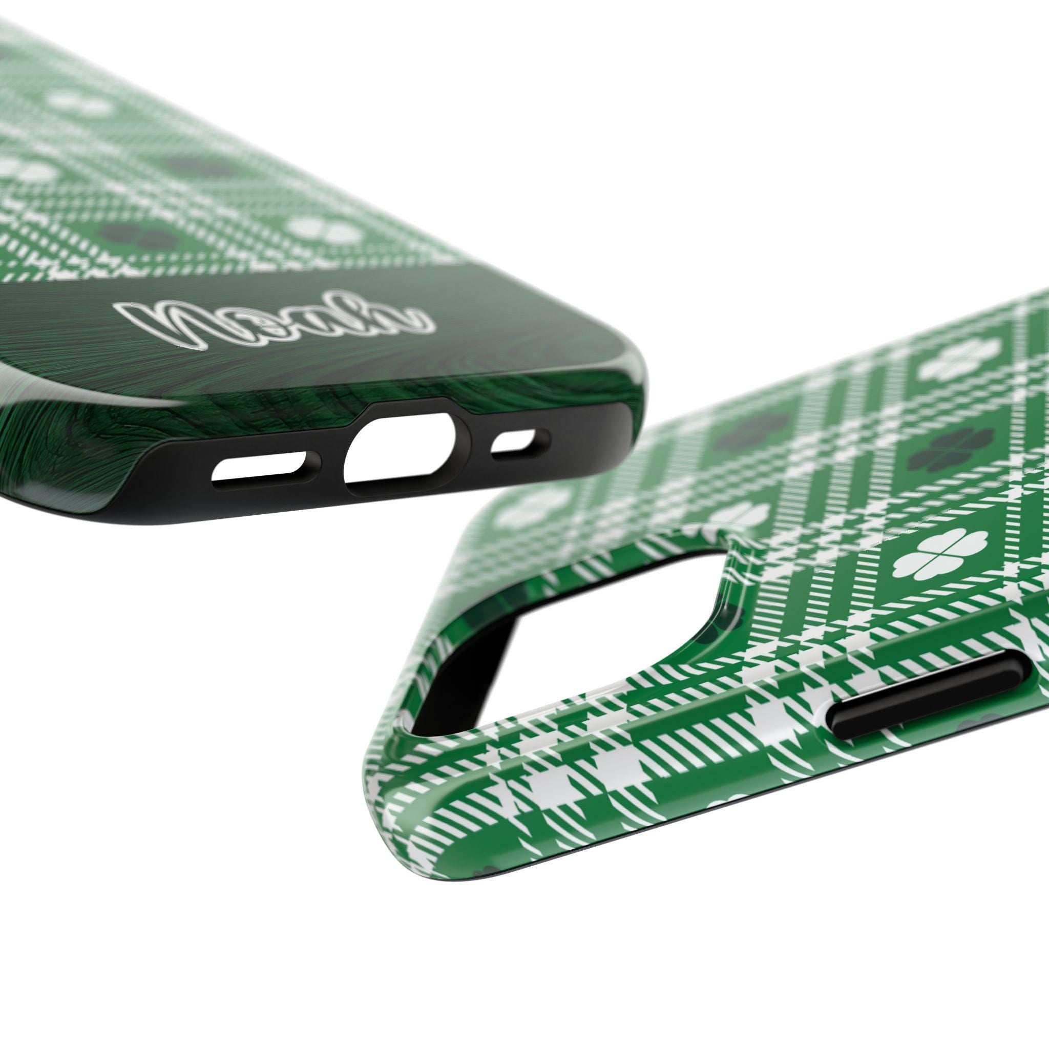 St. Patrick's Day Plaid Shamrock iPhone Case - Green Tartan Magsafe Tough Phone Cover - Custom Clover St. Patty Paddy Phone Case - Gift for Him & Her - Perfect for Irish Celebrations & Daily Protection