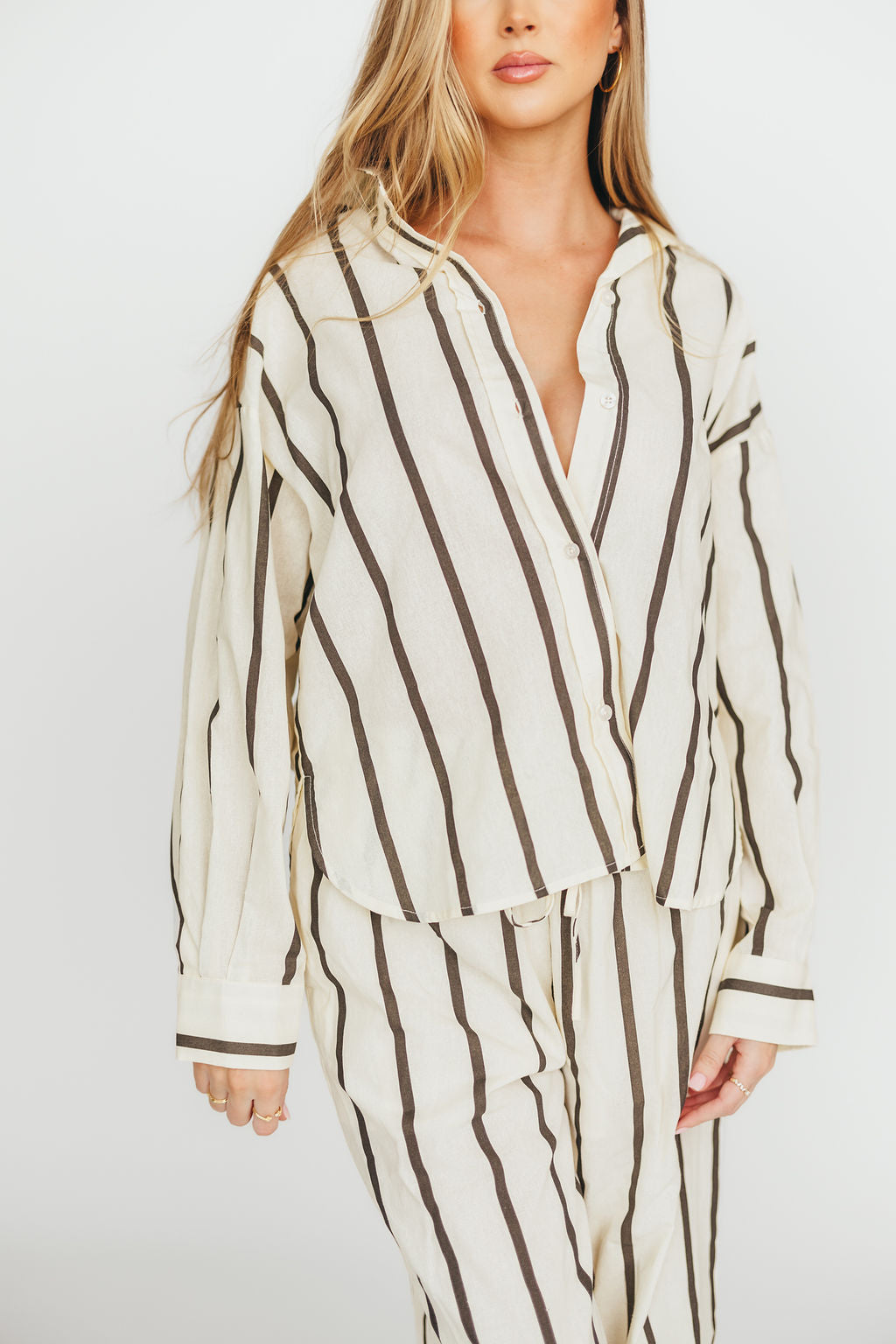 Sicily Button Down Top - Nursing Friendly Blouse for Moms | Black Striped Shirt for Breastfeeding | Comfortable & Stylish Maternity Wear for Work & Casual Outings