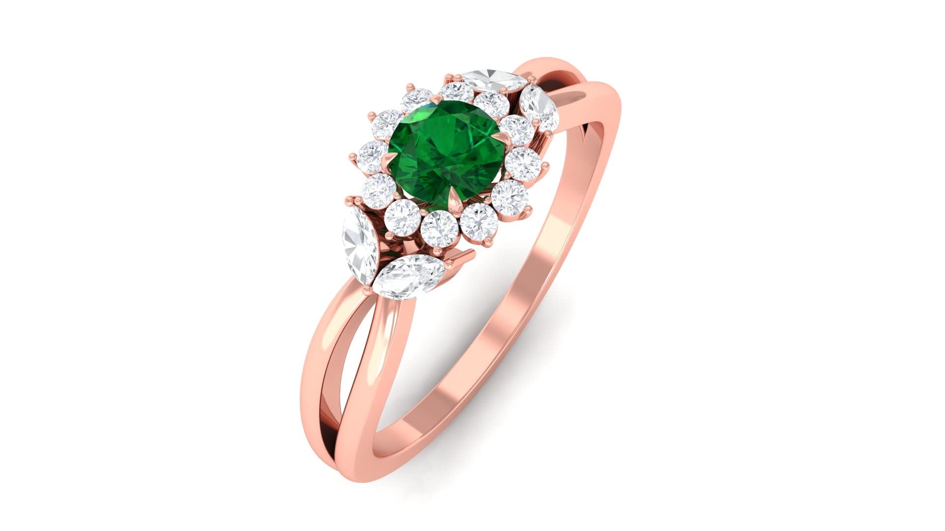 3/4 CT Emerald and Diamond 14K Solid Gold Engagement Ring - Nature Inspired Floral Design for Women, Wedding, Proposal, Anniversary Gift