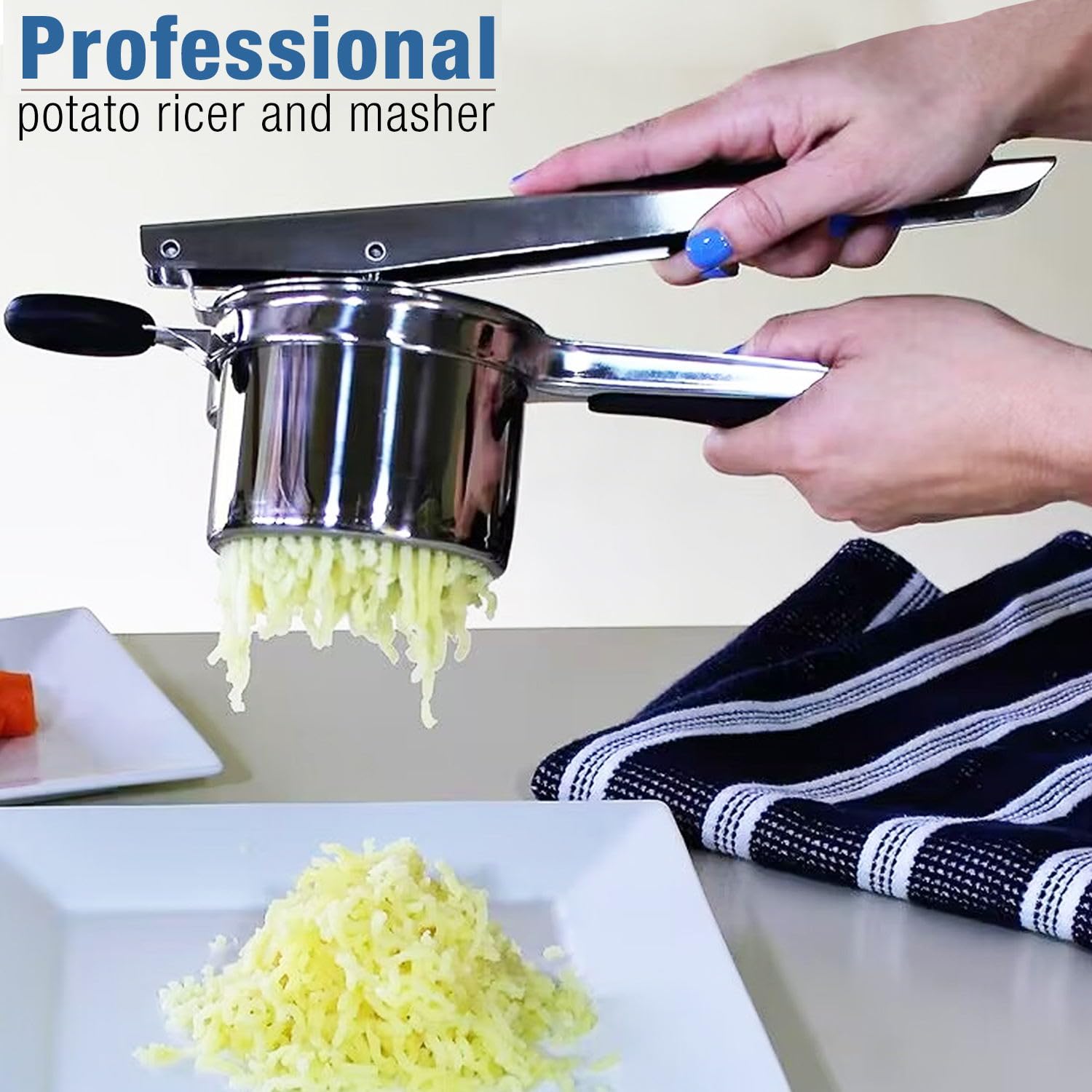 Premium AIDOIT 15oz Stainless Steel Potato Ricer & Masher - Heavy Duty with 3 Interchangeable Discs for Smooth Mashed Potatoes, Baby Food & Fruit Press - Perfect for Kitchens, Restaurants & Meal Prep