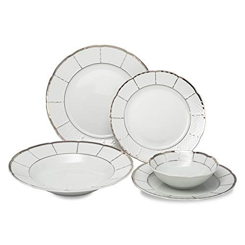 Premium Ocean Décor China Dinnerware Set - 40-Piece Fine Porcelain Dish Set for 8 People, Elegant White & Silver Formal Tableware - Perfect for Weddings, Dinner Parties & Holiday Entertaining