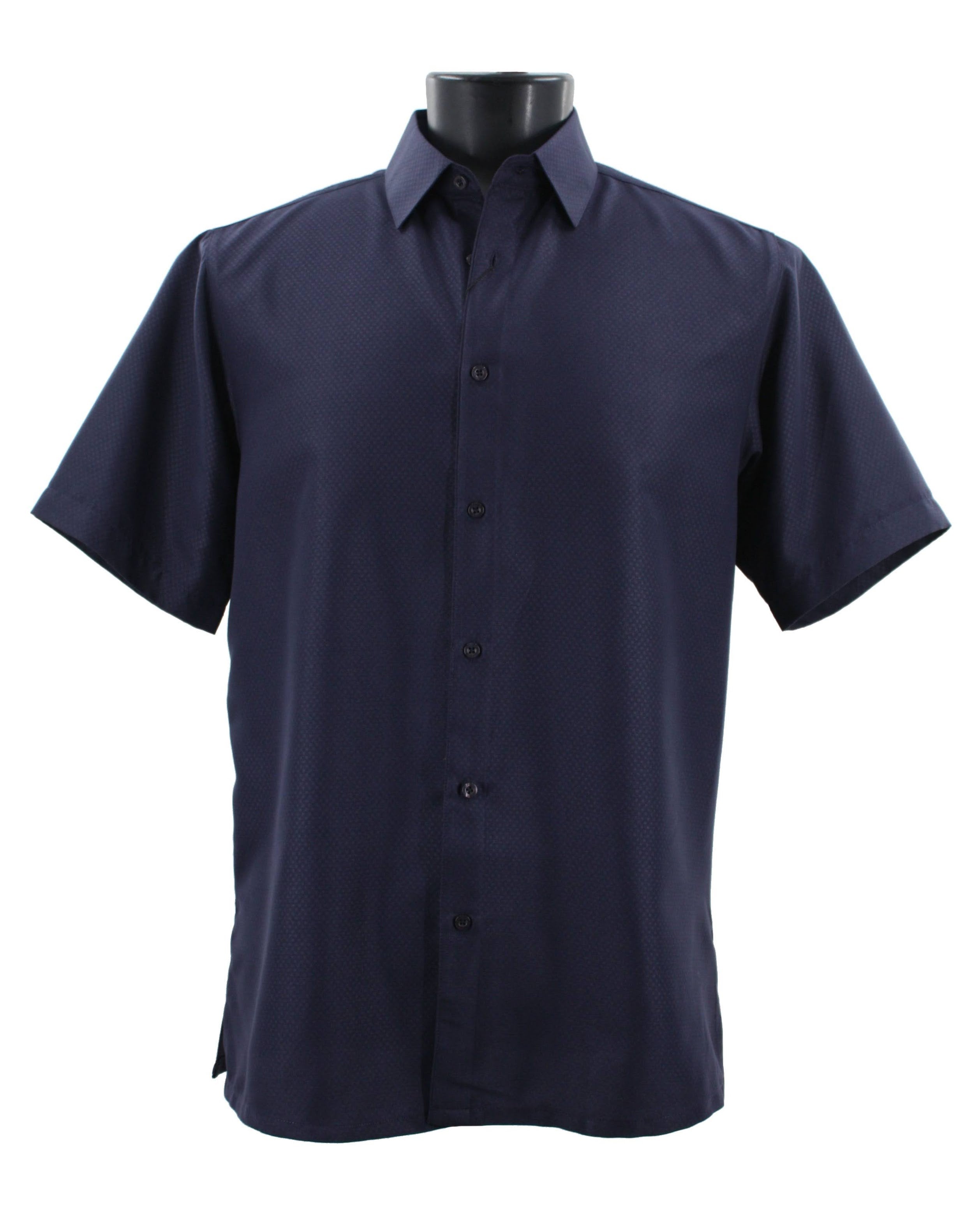 Bassiri Men's Short Sleeve Casual Shirt B2026 Navy Blue - Perfect for Office, Travel & Summer Outfits