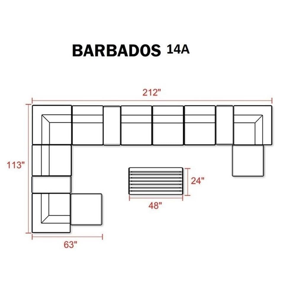 TK Classics 14-Piece Barbados Outdoor Wicker Patio Furniture Set - All-Weather Rattan Sofa Sectional with Coffee Table - Perfect for Poolside, Garden, Backyard, and Patio Relaxation