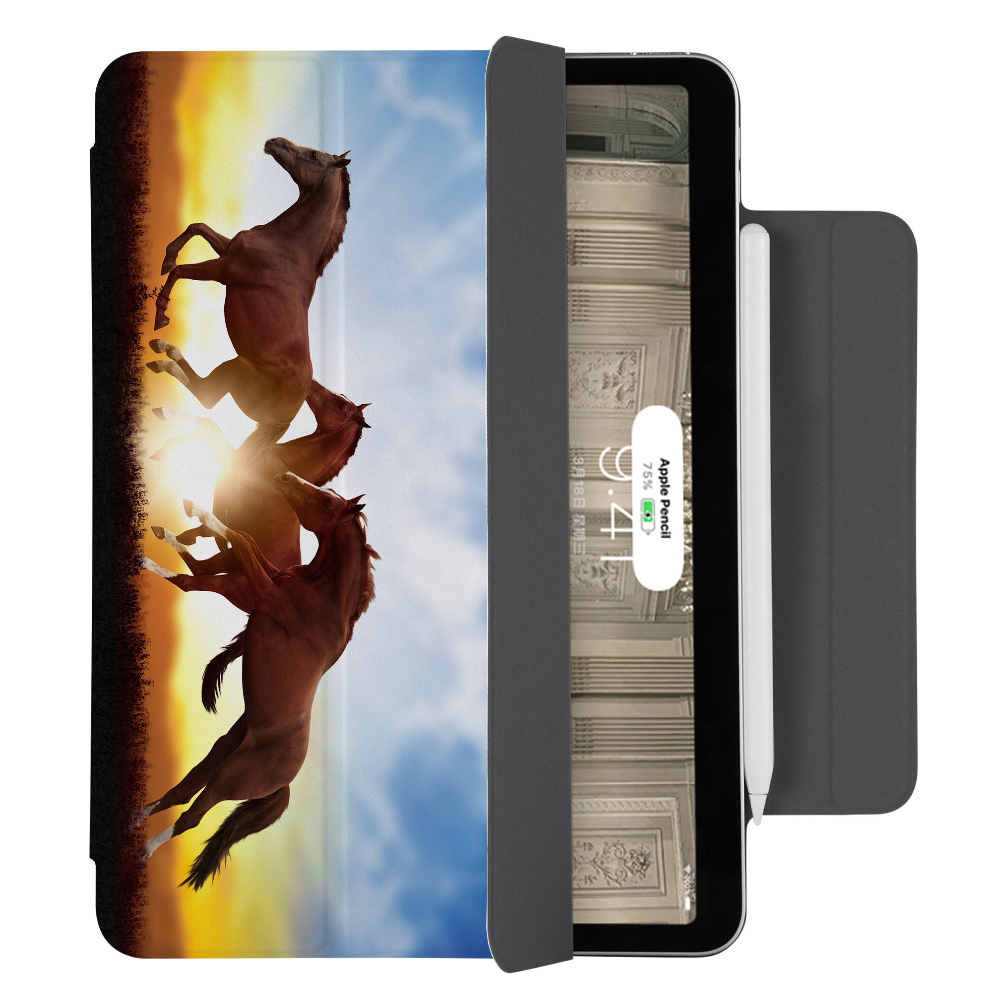 SlimFit iPad Case - Ultra Thin Lightweight Protective Cover for iPad Air/Pro | Perfect for Work, Travel & Everyday Use | Horse Design