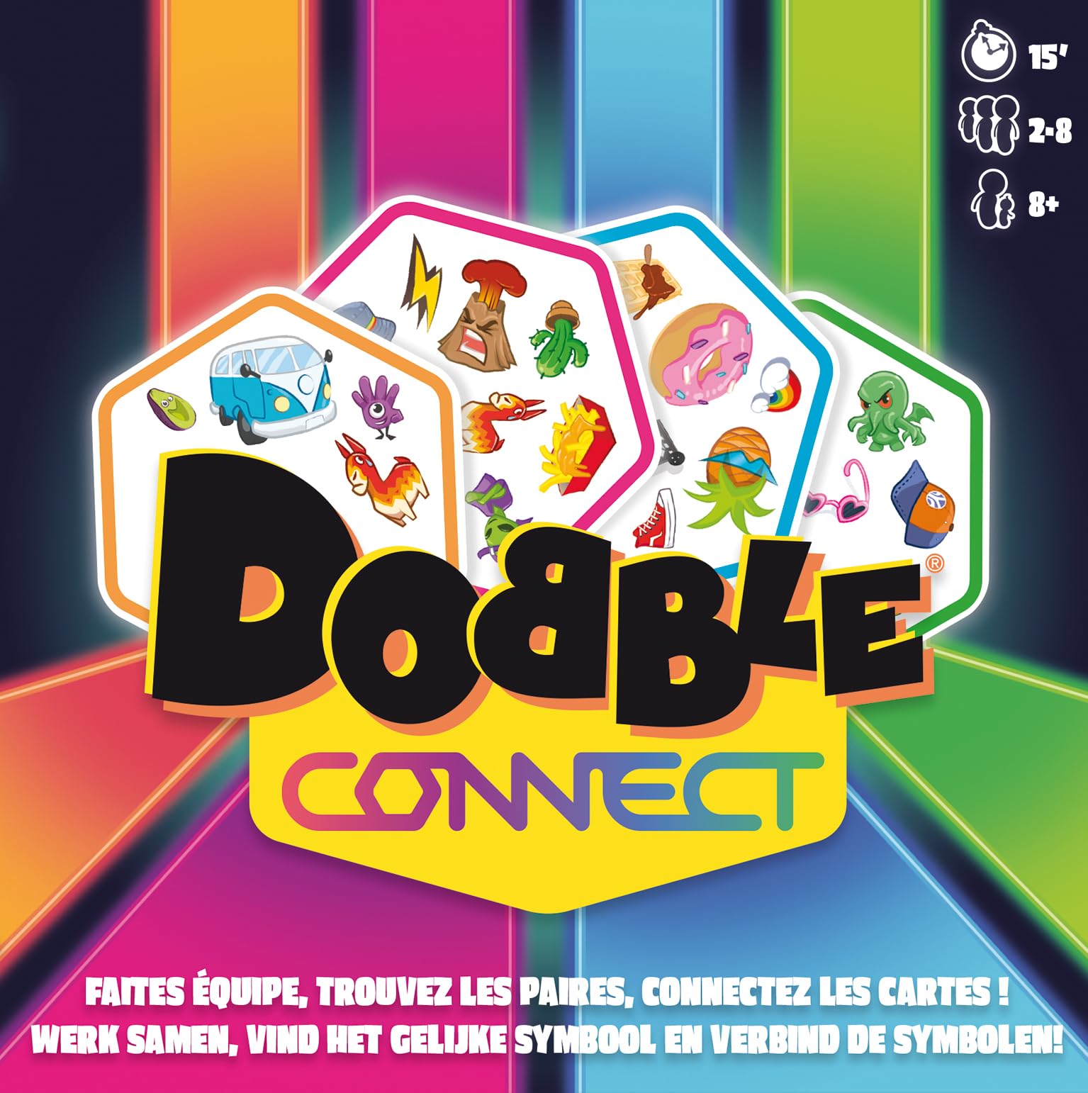Asmodee Dobble Connect Card Game - Fast-Paced Family Party Game for 2-8 Players Ages 8+ (French/Dutch Version) | Perfect for Game Nights, Travel & Social Gatherings