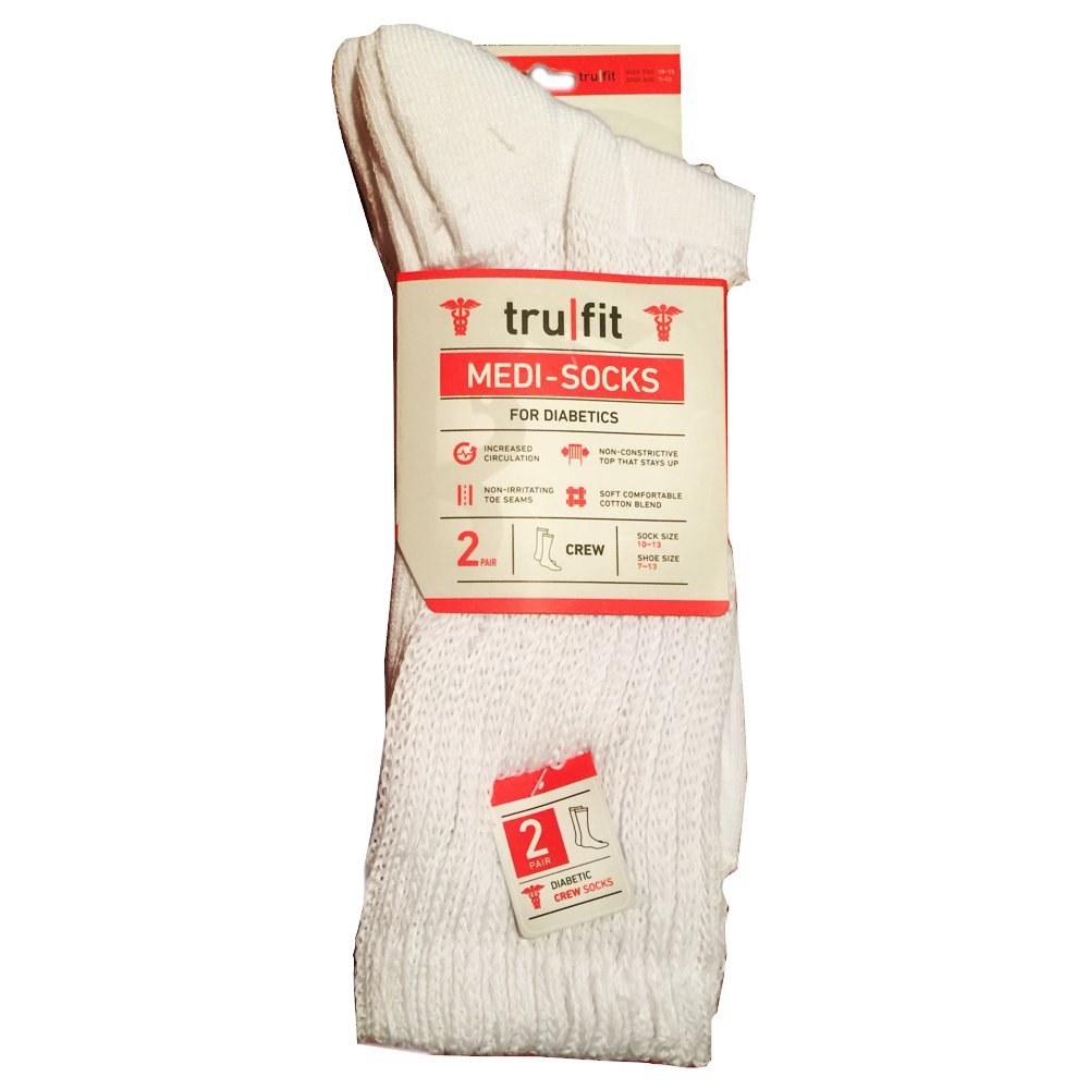Therapeutic Comfort Diabetic Crew Socks 2-Pack - Soft Non-Binding Seamless Socks for Men & Women - Ideal for Diabetes, Circulation & Everyday Comfort (White) - Perfect for Work, Travel & Relaxation