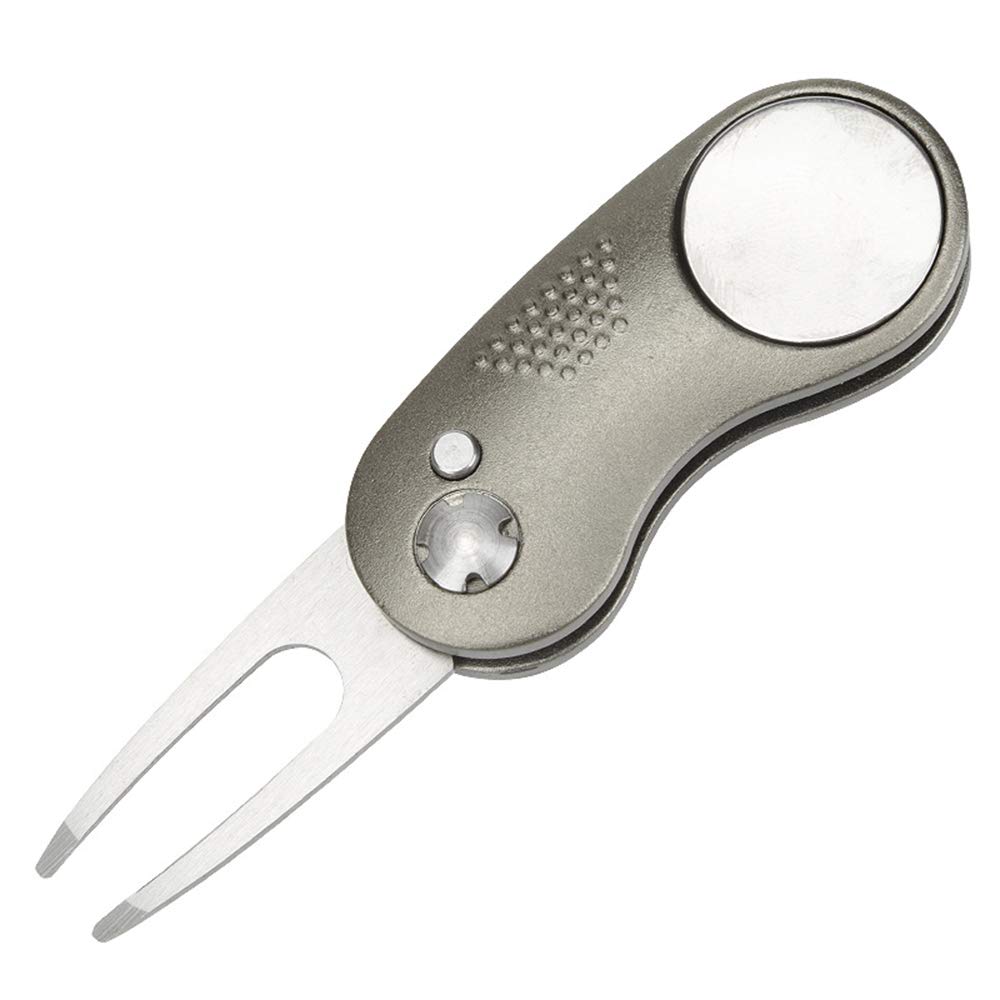 Premium Stainless Steel Golf Divot Repair Tool - Curved Folding Switchblade Design for Golf Ball Marks & Pitch Marks - Essential Golf Course Accessory for Training & Practice (Grey) | Perfect for Greens, Fairways & Driving Range Use