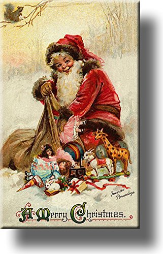 Santa Claus with Presents Stretched Canvas Wall Art - Ready to Hang Holiday Home Décor for Christmas Living Room & Bedroom Decoration