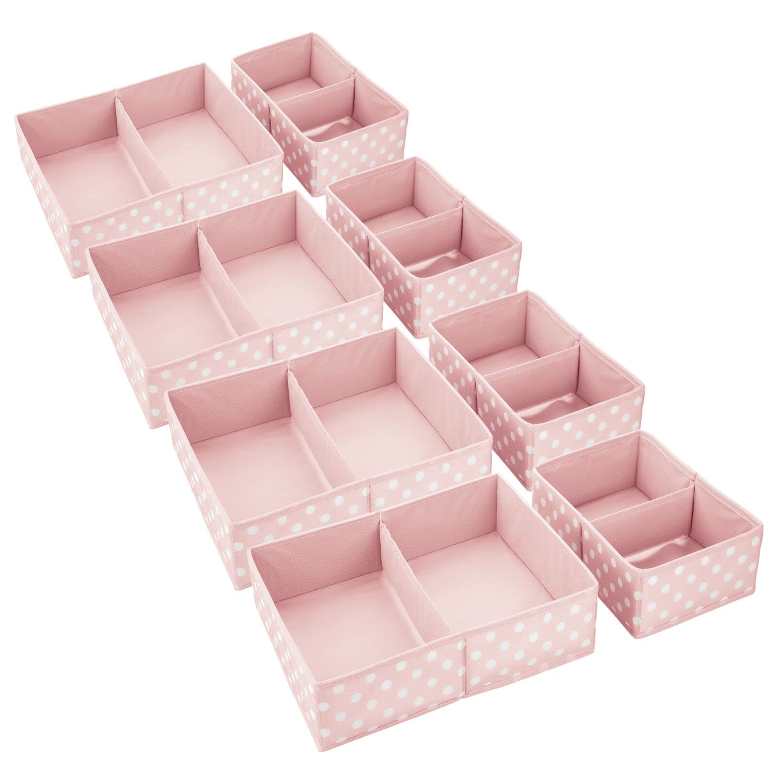 mDesign Fabric Drawer Organizer Bins - Set of 2 or 4 Pack, Pink/White Polka Dot - Perfect for Kids & Baby Nursery Dresser, Closet, Shelf & Playroom Organization - Holds Clothes, Toys, Diapers, Bibs & Blankets - Ideal for Home, Daycare & Travel Storage Solutions