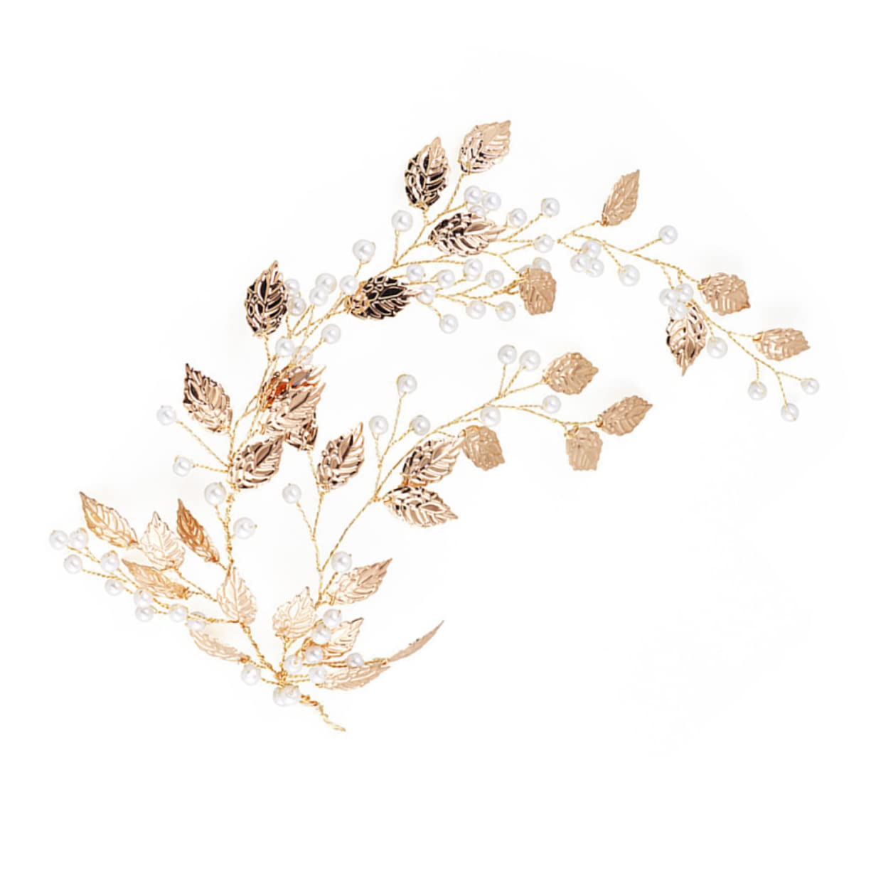 POPETPOP Pearl Golden Leaves Wedding Headband for Women - Elegant Bridal Hair Accessories, Headpiece for Wedding, Party, Prom, and Special Occasions