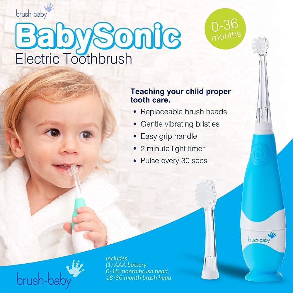 BabySonic Electric Toothbrush for Babies & Toddlers 0-3 Years - Soft Bristles, Suction Cup Base, 2-Minute Timer, Waterproof Design - Perfect for Gentle Oral Care & Early Brushing Habits Development