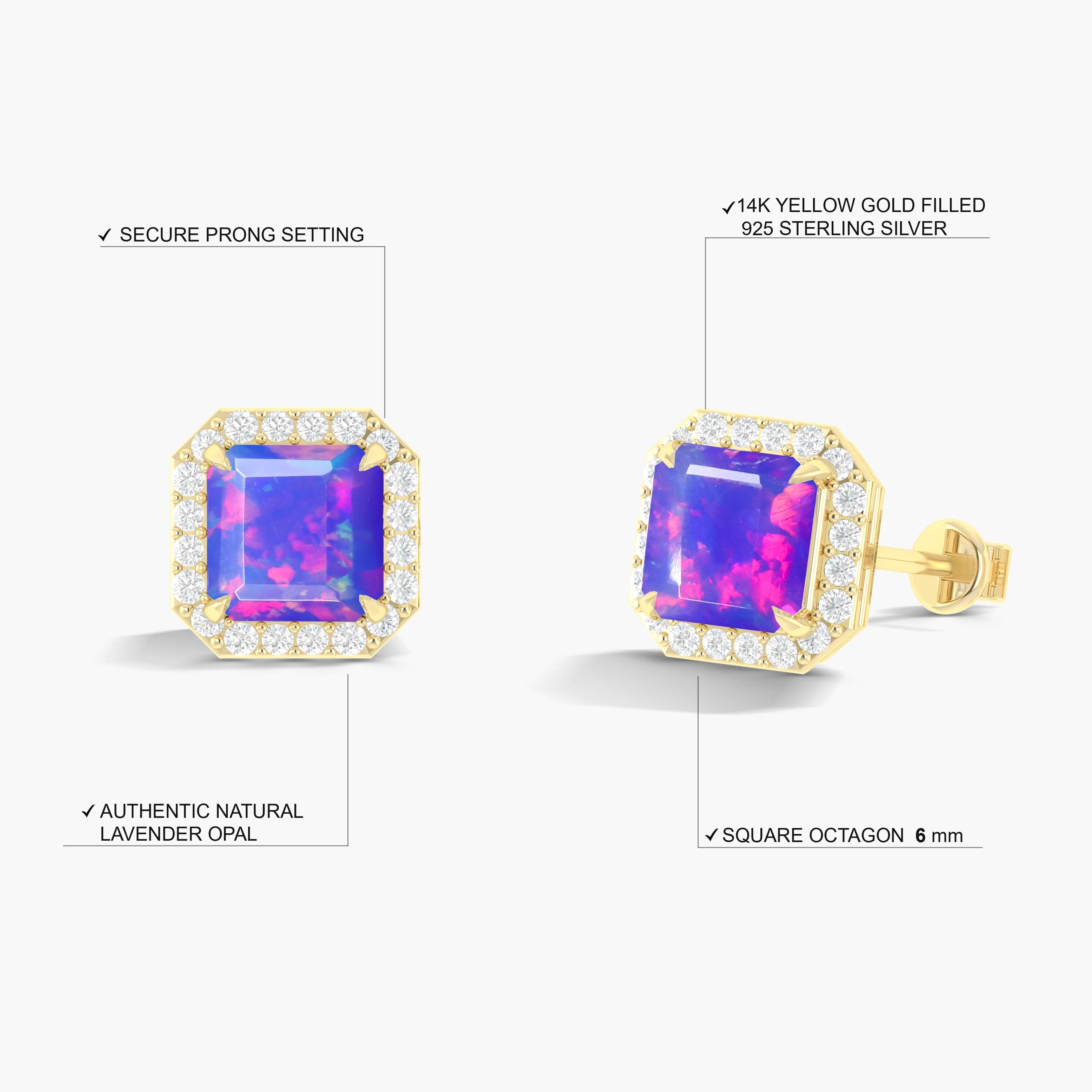 Natural Lavender Opal Stud Earrings with Push Back Closures - Dainty Gemstone Jewelry for Women, Gift for Her | Perfect for Weddings, Parties & Everyday Wear