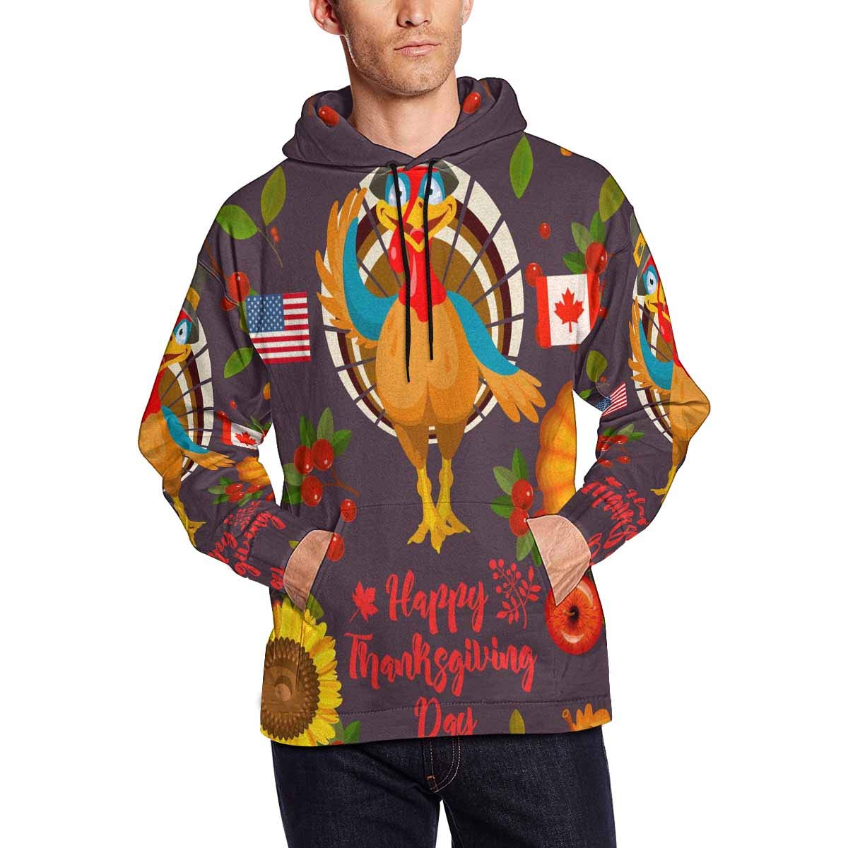 Happy Llama with Flowers & Cactus Print Men's Long Sleeve Hoodie - Soft Pullover Sweatshirt for Casual Wear, Street Style & Outdoor Activities