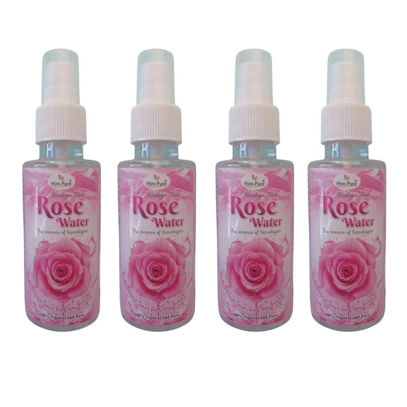 Himalayan Pure Fresh Rose Water - 100% Natural Facial Toner & Hydrating Mist (Pack of 4) | Organic Skin Care for Dry Skin, Makeup Setting Spray & After Sun Soother