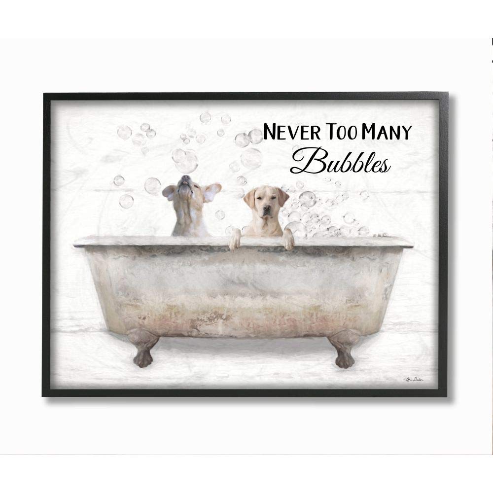 Stupell Industries 'Never Too Many Bubbles' Quote Family Pet Dog Bath Wall Art - 24x30 Black Framed Canvas by Lori Deiter | Perfect for Bathroom Decor, Dog Lover Gifts & Home Office Wall Decor