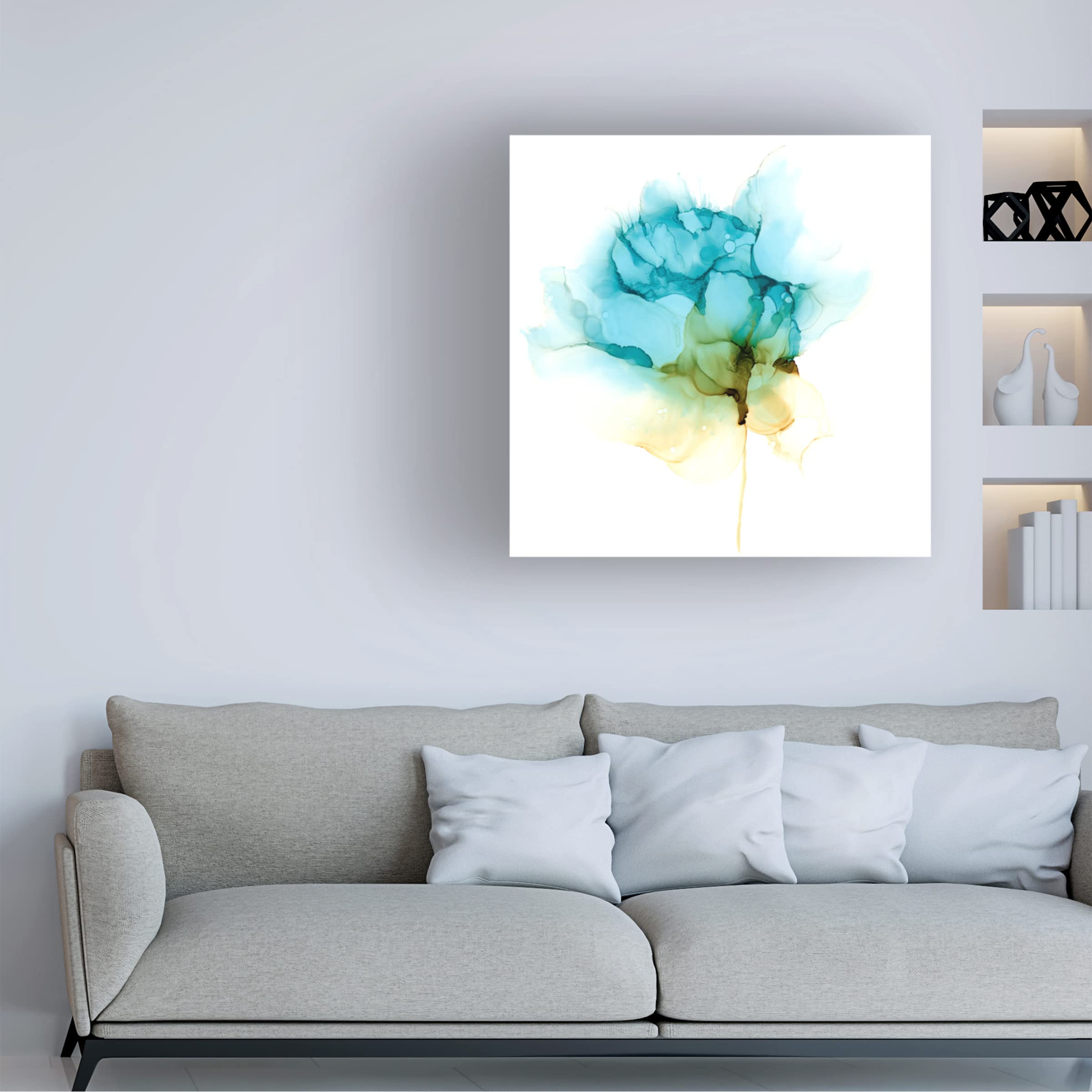 Jennifer Goldberger 'Blooming Cyan I' Canvas Wall Art Print - Modern Floral Home Decor for Living Room, Bedroom & Office | Trademark Fine Art Collection