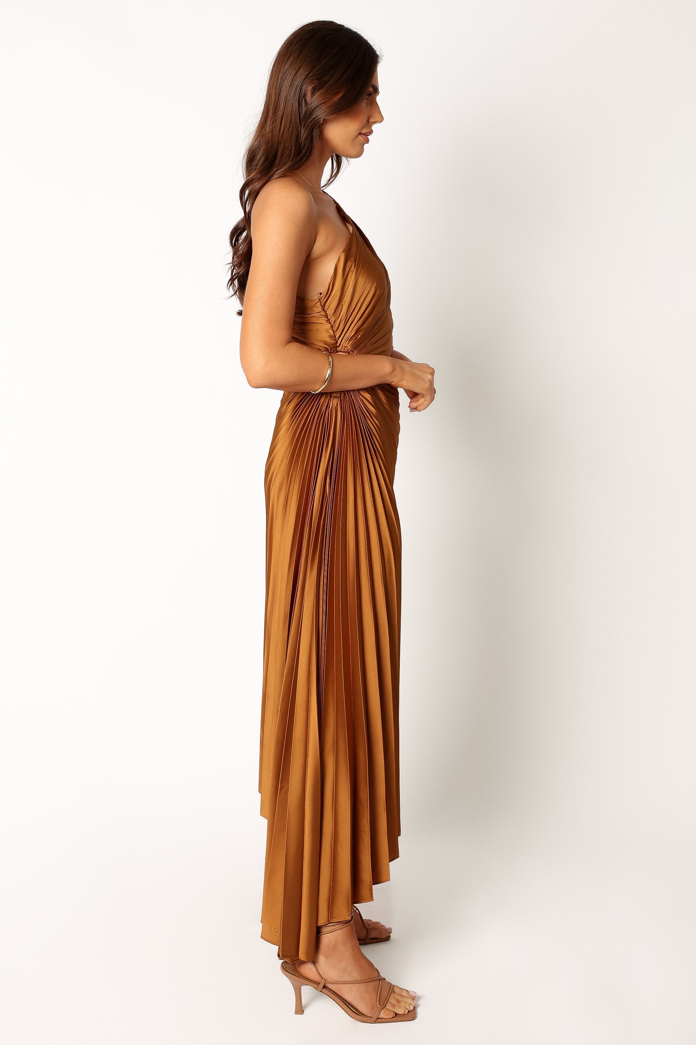 Kleo One Shoulder Maxi Dress in Golden Ochre - Elegant Evening Gown for Weddings, Parties & Special Occasions