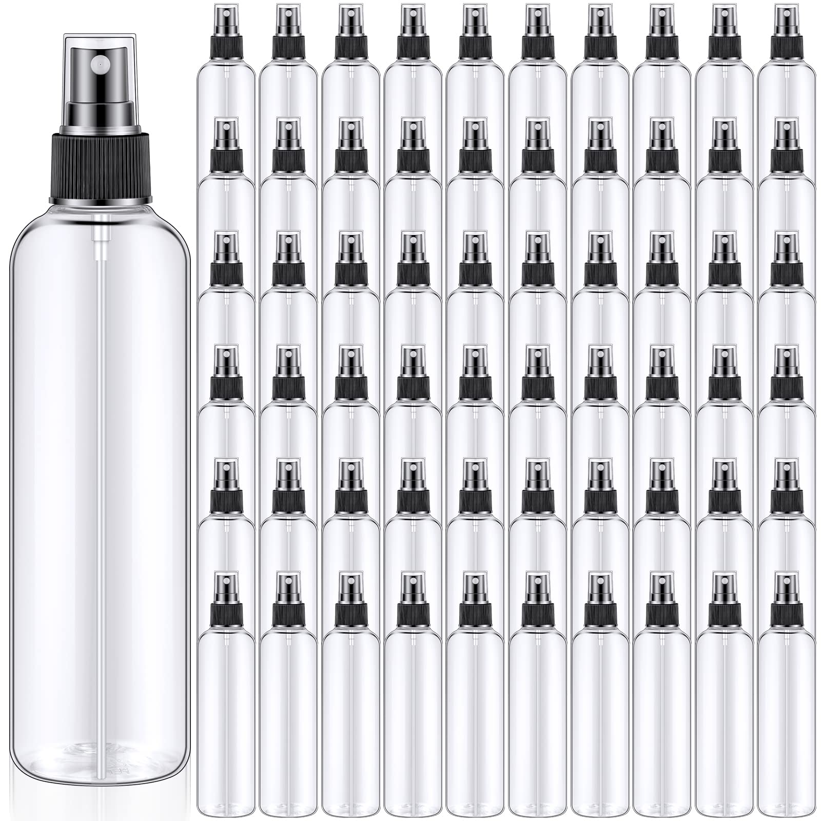 Eccliy 64 Pack 8oz Clear Plastic Spray Bottles - Fine Mist Refillable Empty Bottles with Caps for Essential Oils, Perfumes, Hair Care & Cleaning Solutions | Travel Size, Home & Salon Use