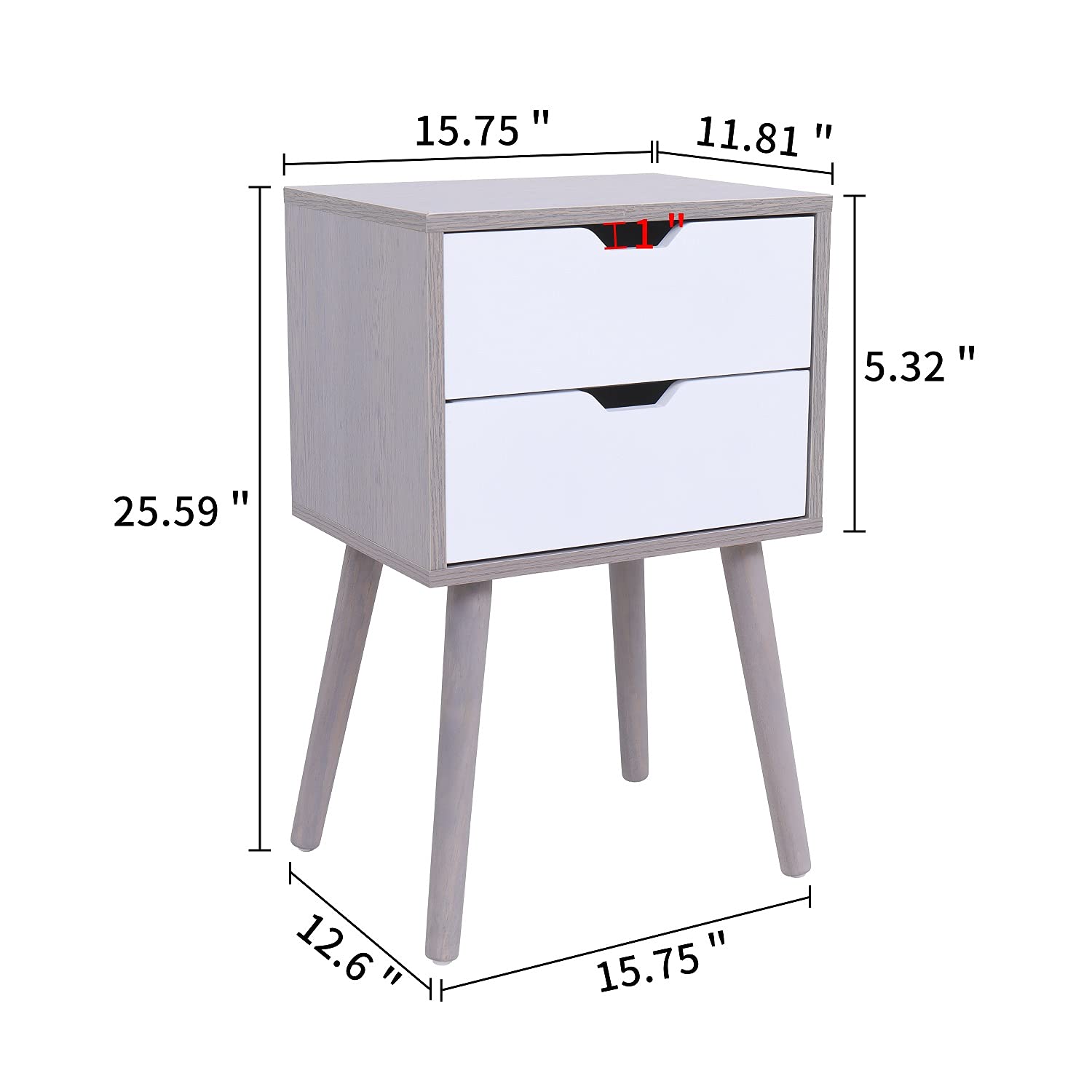 Modern Nightstand Set of 2 - Mid-Century Bedside Tables with 2 Drawers & Solid Wood Legs, Storage Cabinet for Bedroom & Living Room Furniture (Grey) - Perfect for Small Spaces, Guest Rooms & Apartment Decor