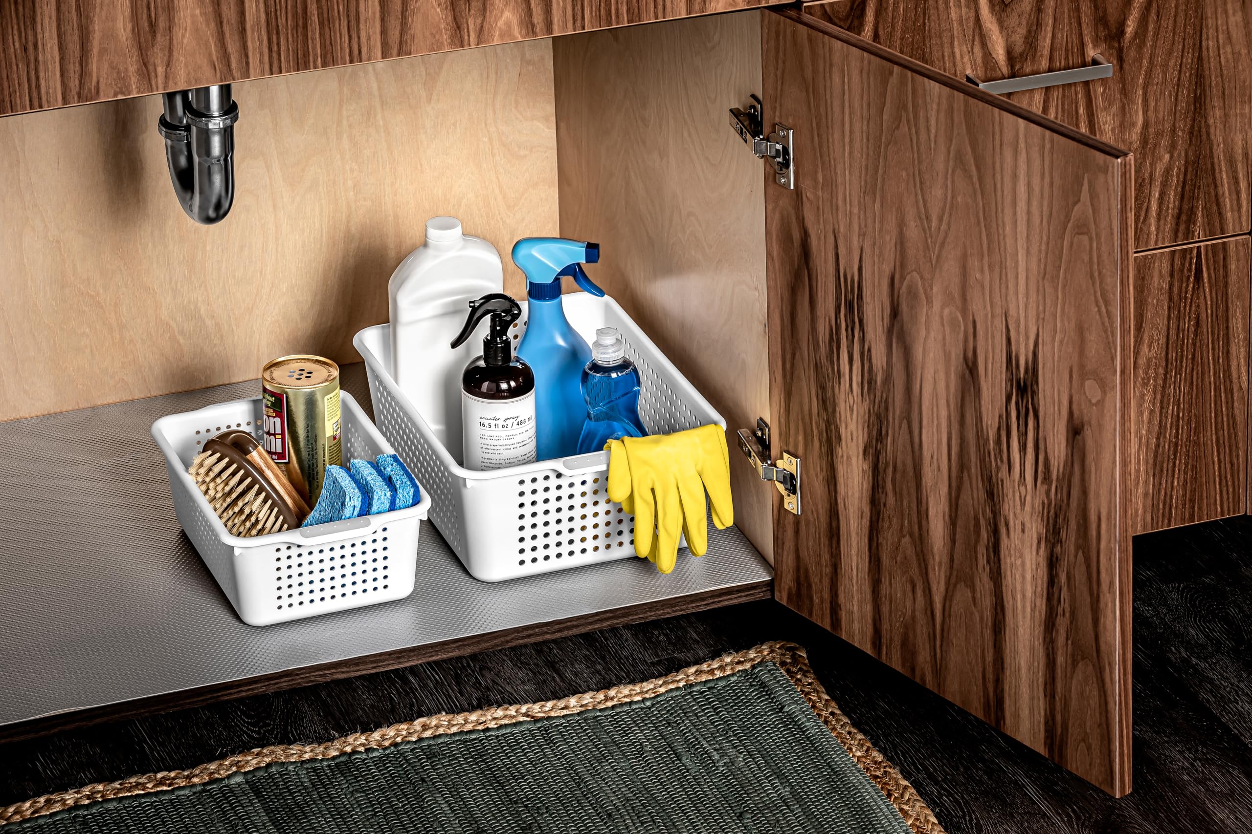 madesmart Classic Storage Basket - Small White Organizer for Cabinet, Closet, Pantry (12.1