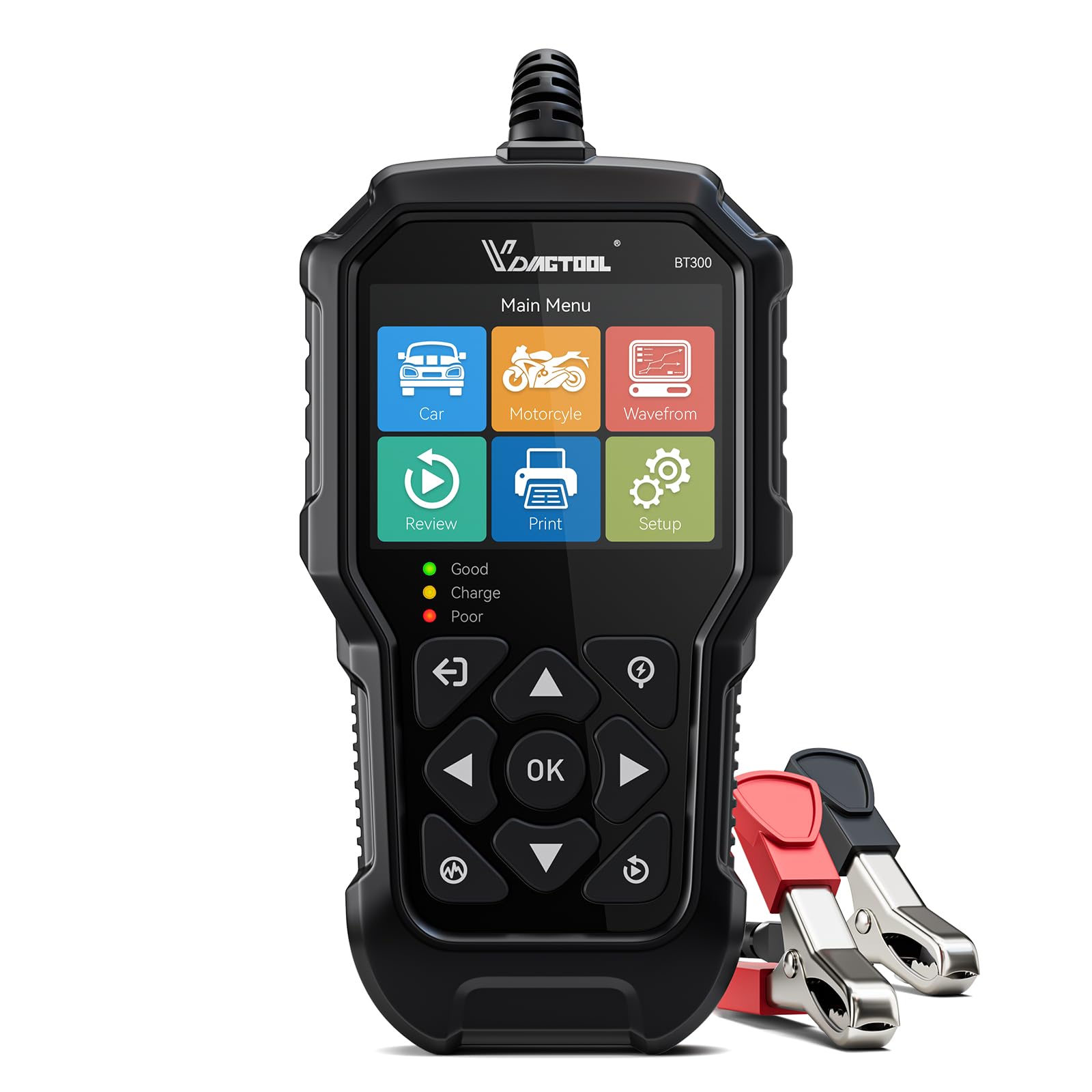 VDIAGTOOL BT300 Professional Car Battery Tester - 6V/12V Automotive Battery Load Tester with 5-3000 CCA Range | Starter & Alternator Diagnostic Tool for Cars, Trucks, SUVs, Motorcycles, ATVs & Boats | Perfect for Home Mechanics & Auto Repair Shops
