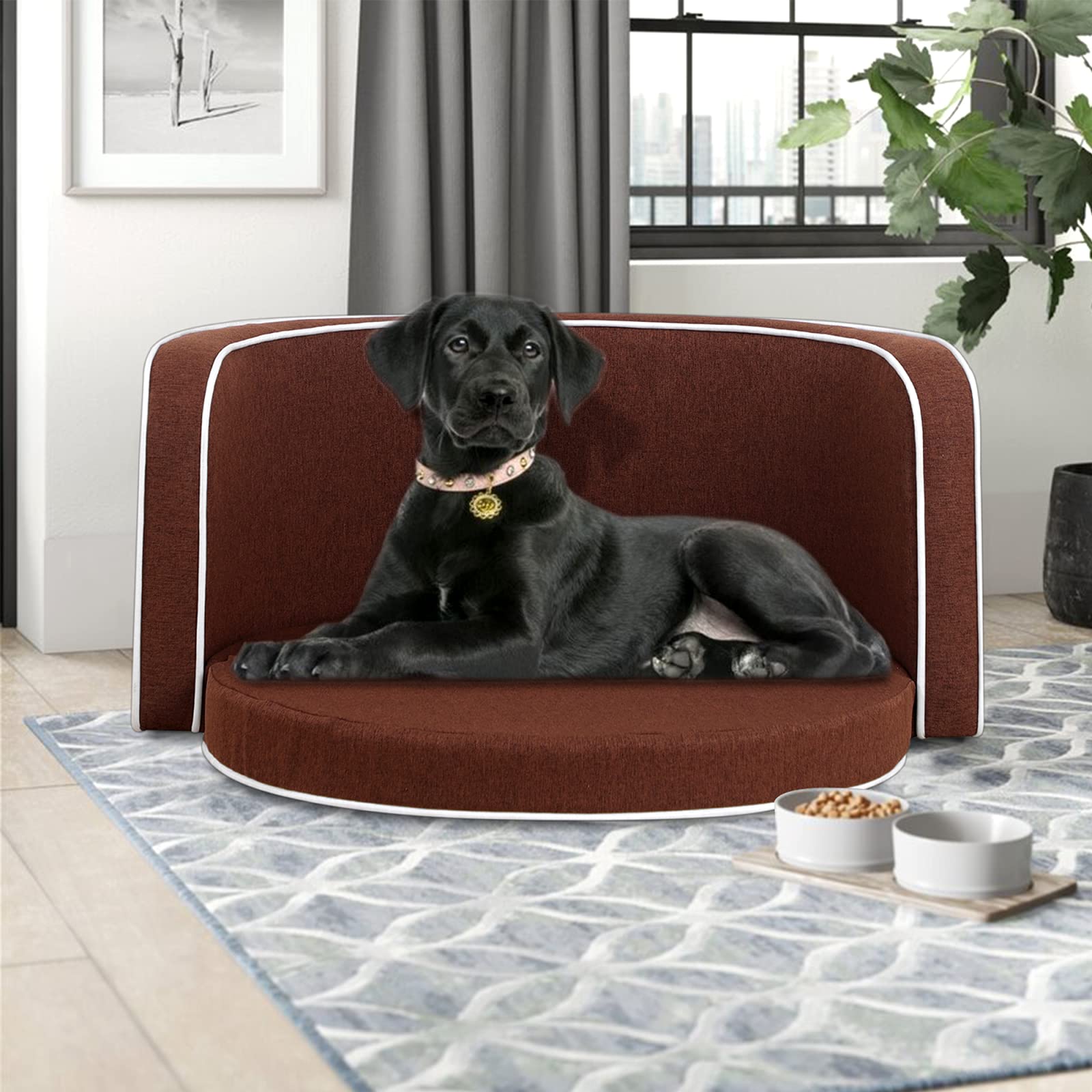 XINdream 30in Large Dog Sofa Bed with Foldable Cushion & Anti-Slip Bottom - Wooden Frame Pet Couch for Dogs and Cats - Perfect for Living Room, Bedroom, or Office Pet Sleeping Area