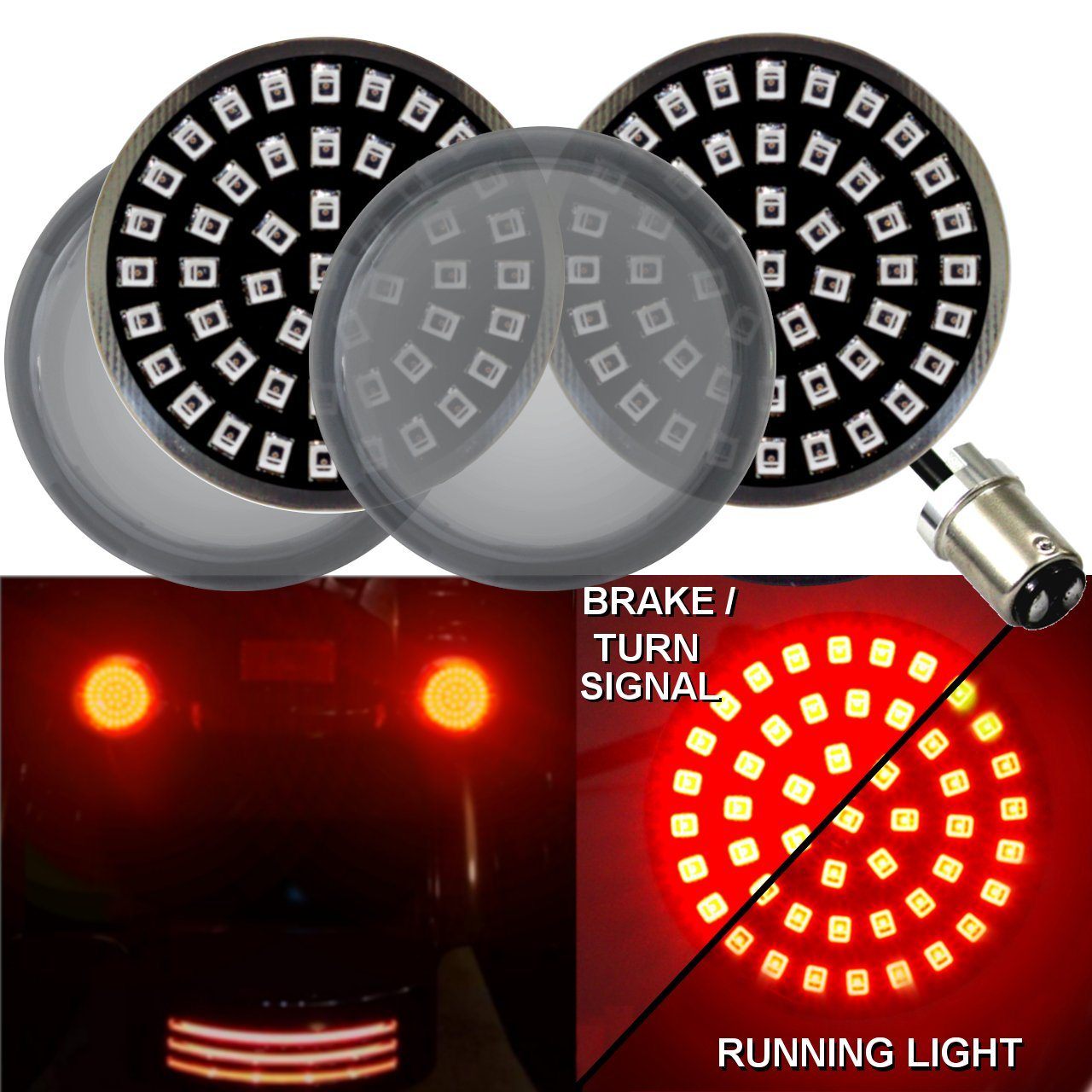 Eagle Lights Midnight Edition Rear LED Turn Signals, Running Lights & Strobing Brake Lights for Harley Davidson Motorcycles - Enhanced Visibility & Safety for Night Riding & Urban Commuting