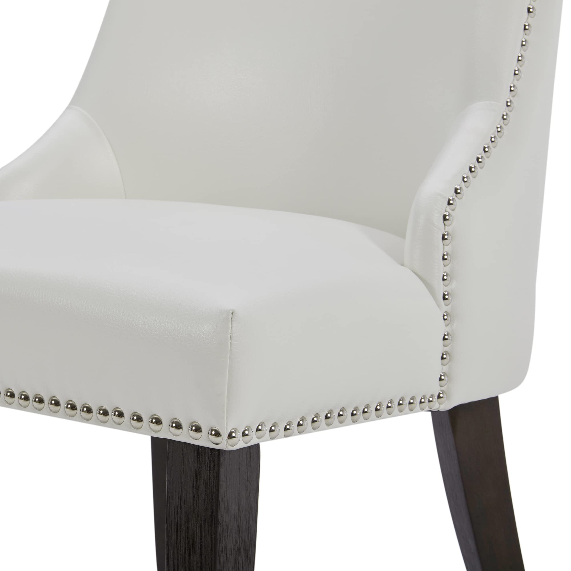 CHITA Farmhouse Dining Chairs with Nailhead Trim - Set of 2 White Faux Leather High Back Upholstered Chairs for Kitchen, Dining Room & Breakfast Nook | Comfortable Seating for Family Meals & Entertaining Guests