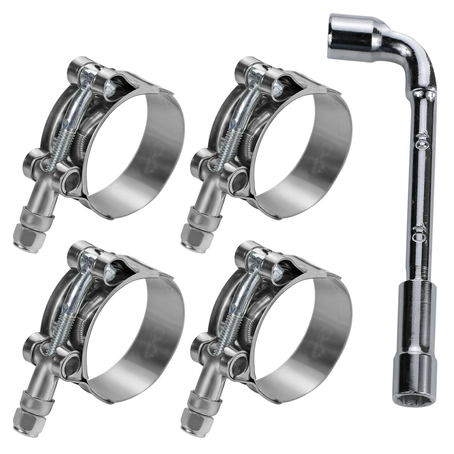 4 Pack 1-3/16 Inch T-Bolt Hose Clamps - Stainless Steel Turbo Intake & Intercooler Clamps (38-40mm Working Range) for Automotive, Marine & Industrial Applications