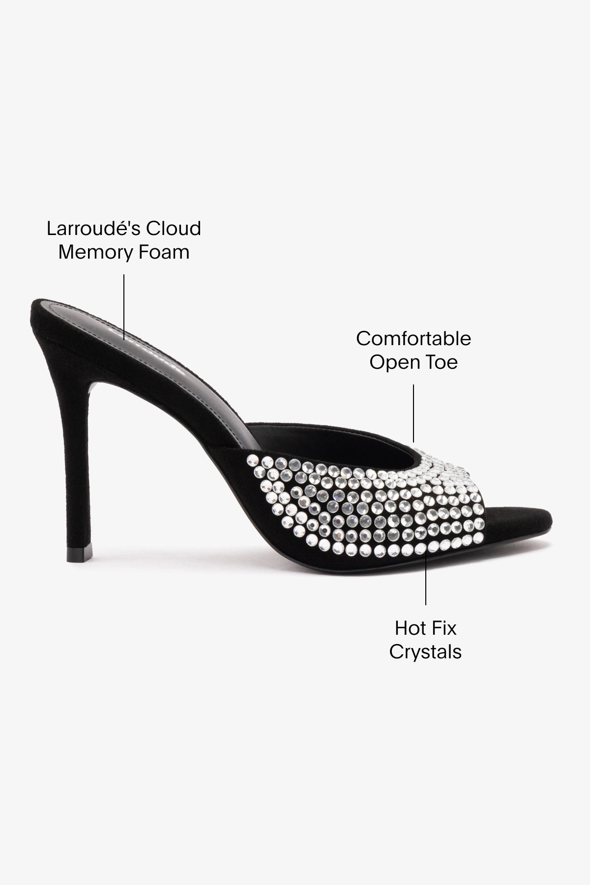 Black Suede Crystal Embellished Jasmine Hi Mule Sandals - Elegant Women's Dress Shoes for Weddings, Parties & Evening Events
