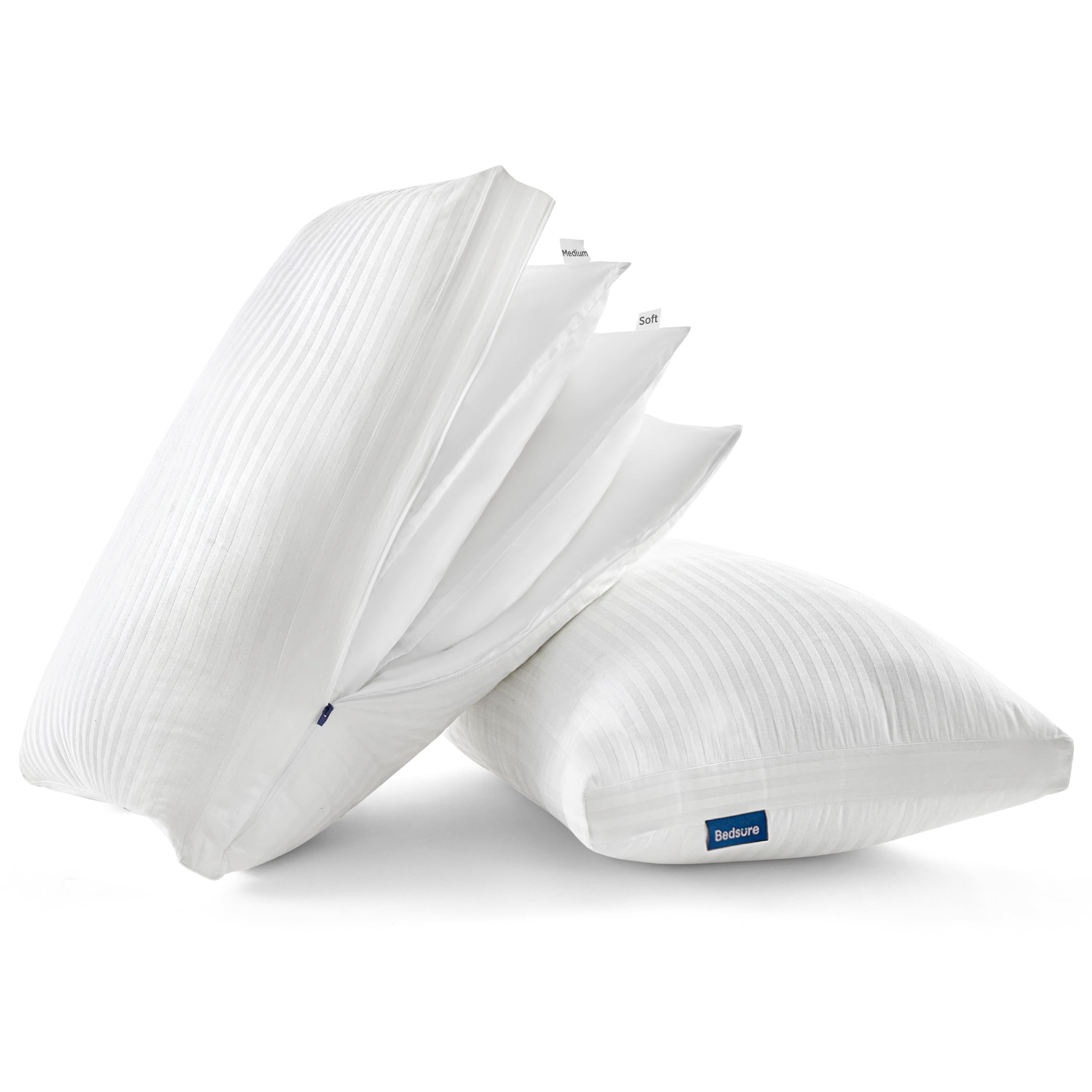 Bedsure Fluffy Adjustable Layer Bed Pillows for Sleeping Queen Size, Set of 2 - Soft & Firm Luxury Queen Pillows 2 Pack with 4 Adjustable Layers for Back, Side, Stomach Sleepers (19