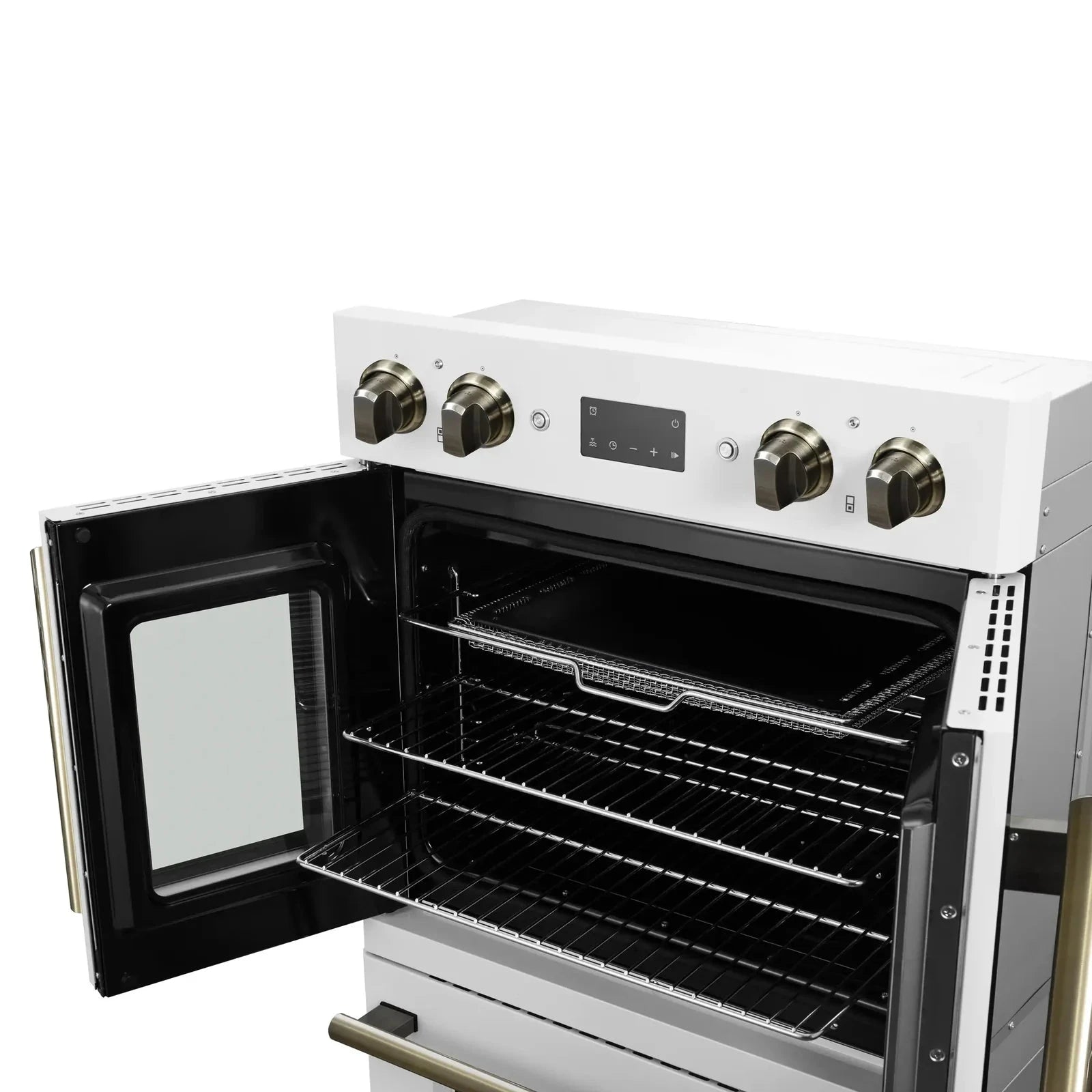 Forno Asti 30 Inch Double Electric Wall Oven with French Doors - White Finish & Antique Brass Trim (Model FBOEL1340 30WHT) | Perfect for Modern Kitchens, Baking, and Entertaining