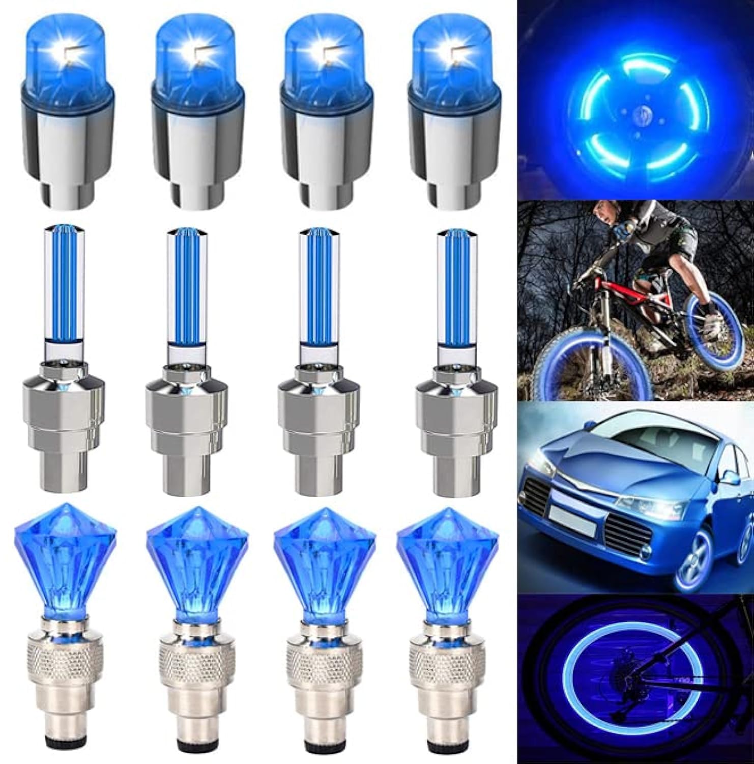 12PCS Blue LED Flash Tyre Wheel Valve Cap Lights for Car Bike Motorcycle - Waterproof Tire Valve Stem Lights for Night Riding, Cycling Safety & Vehicle Customization